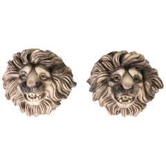 Pair of Architectural Stoneware Lion Head Masks, France, circa 1850