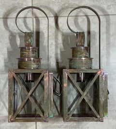 Pair of Architectural Wall Hanging Copper Lantern