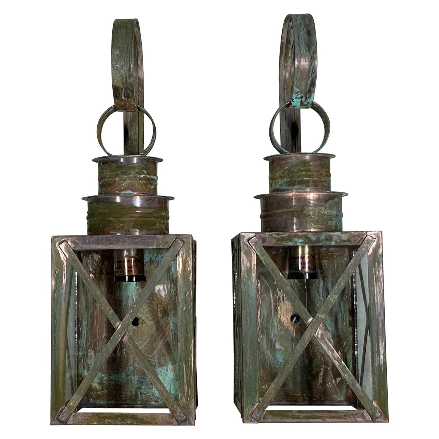 Pair of Architectural Wall Hanging Copper Lantern