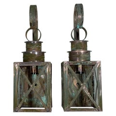 Pair of Architectural Wall Hanging Copper Lantern
