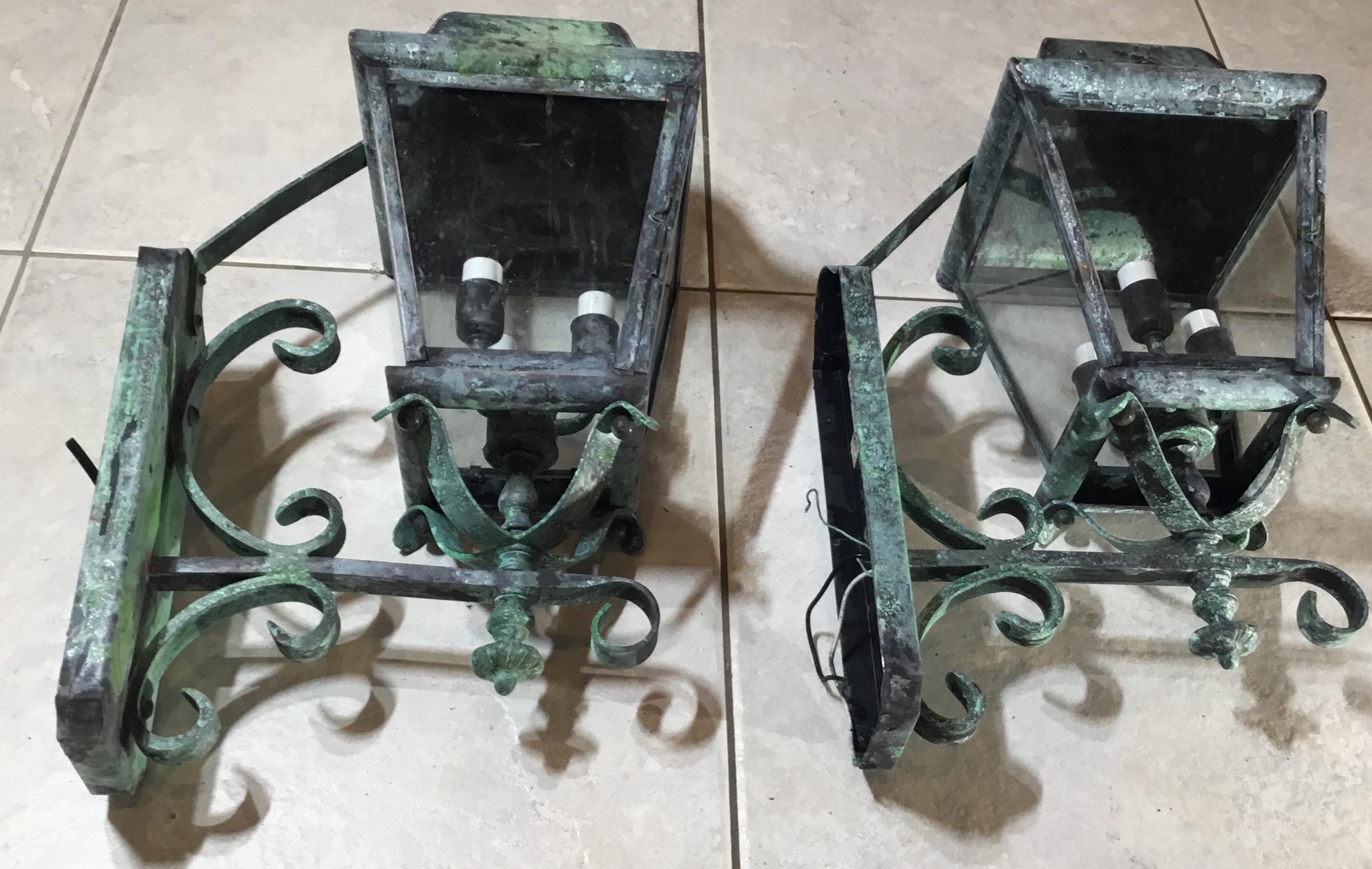 Pair of Architectural Wall Mounted Brass Lantern 5