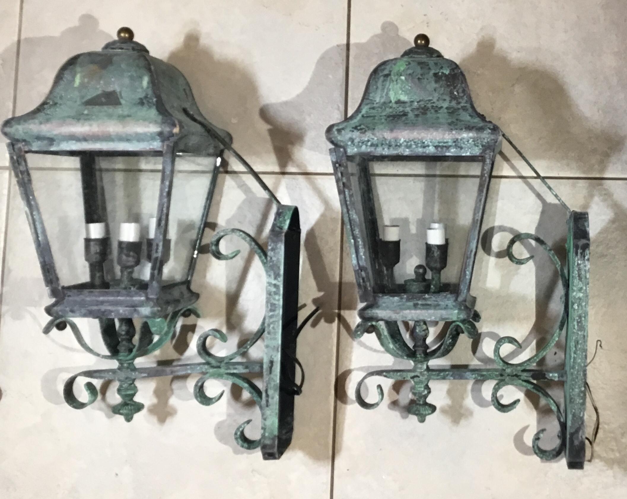 Pair of Architectural Wall Mounted Brass Lantern 6