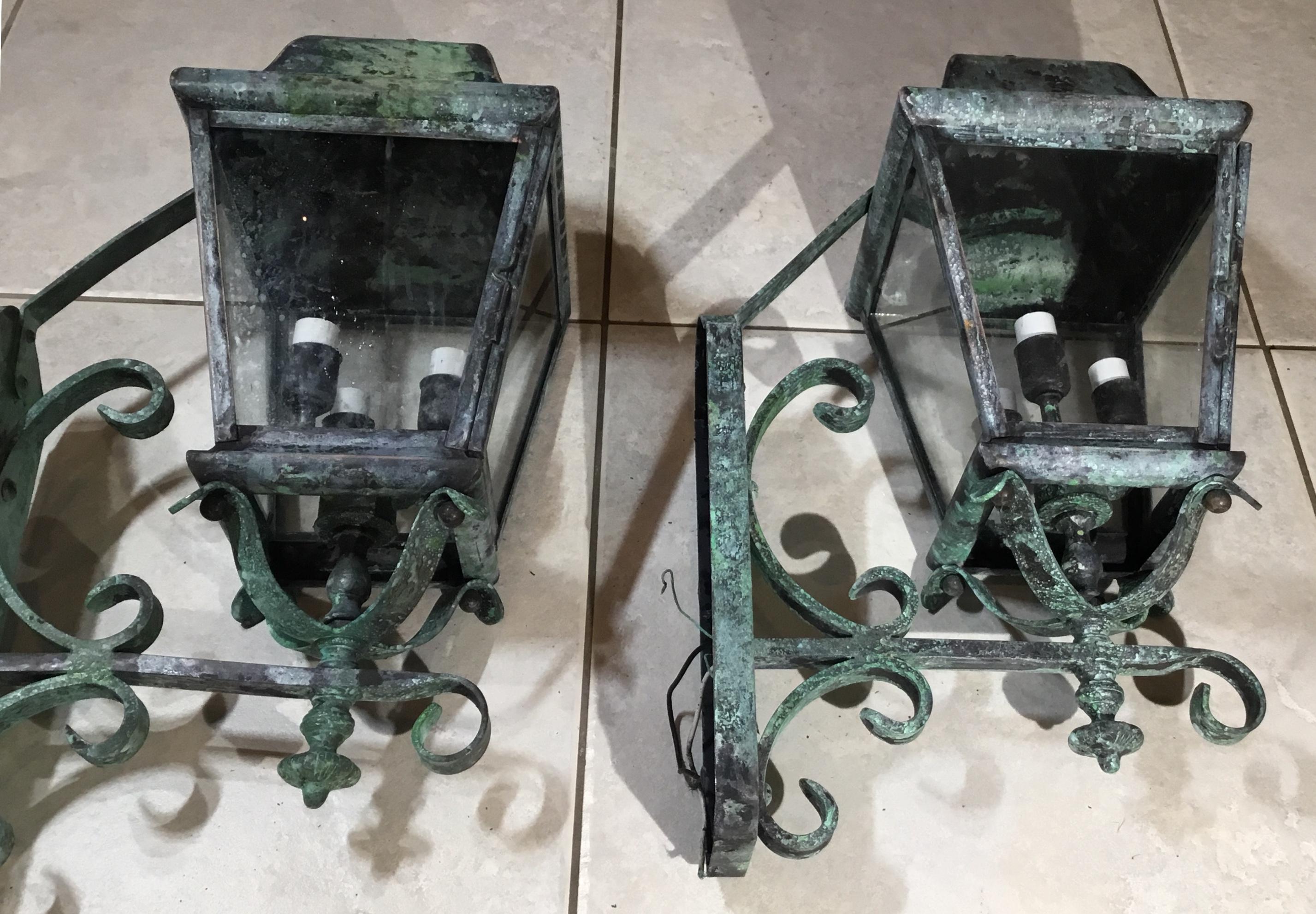Pair of Architectural Wall Mounted Brass Lantern 7