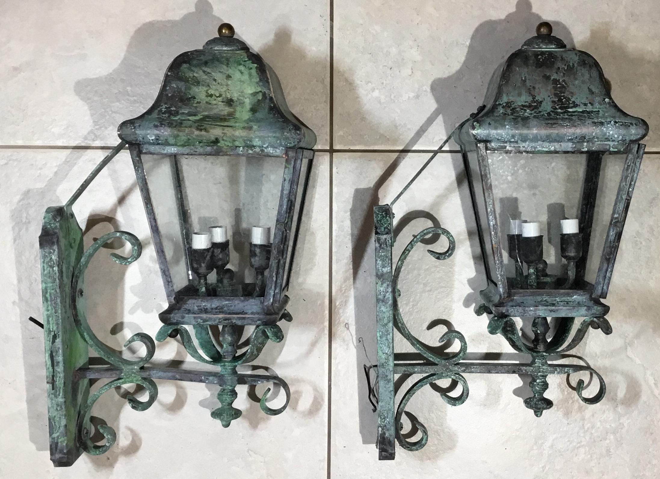 Pair of Architectural Wall Mounted Brass Lantern 8