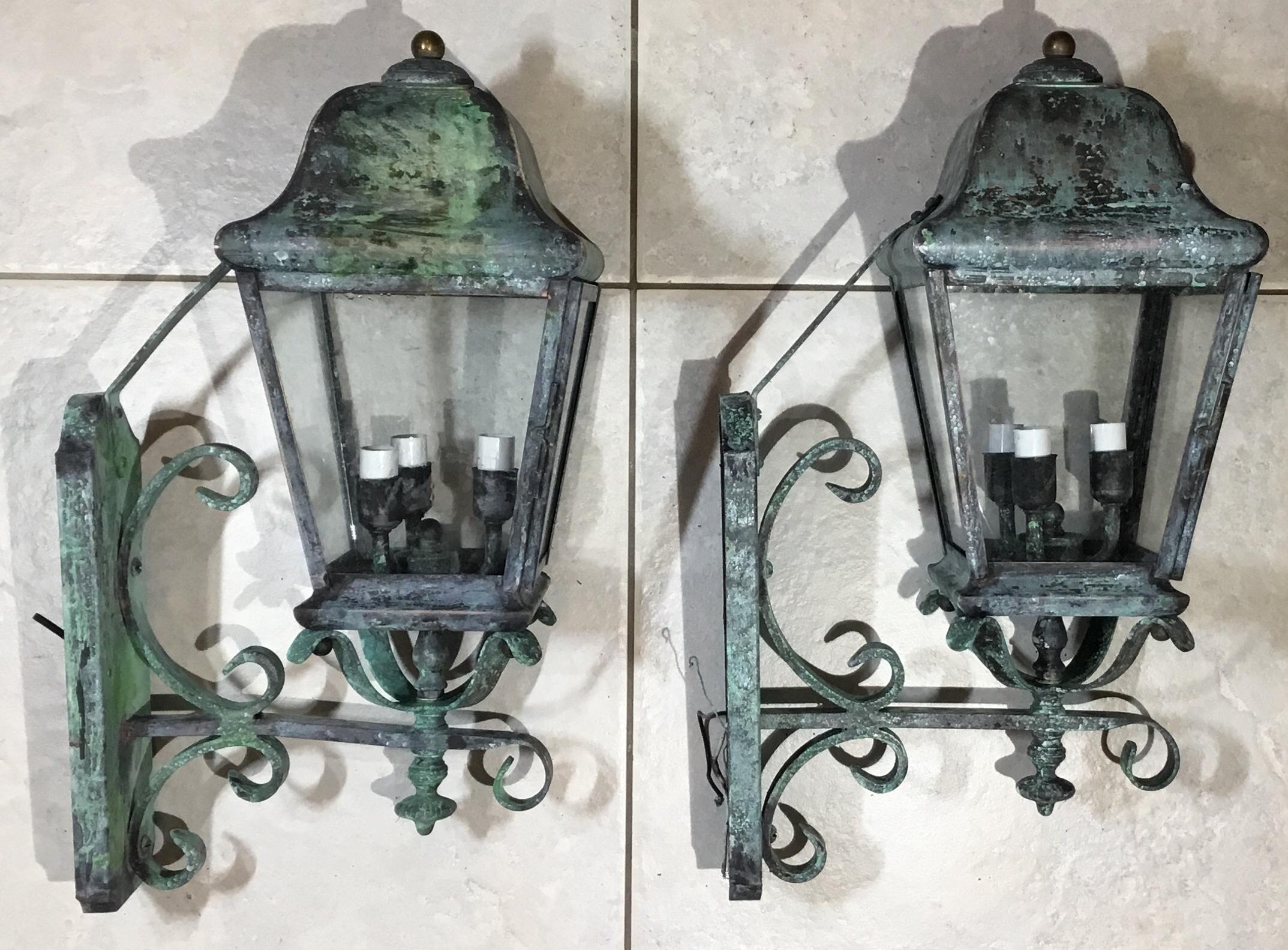 Pair of Architectural Wall Mounted Brass Lantern 9