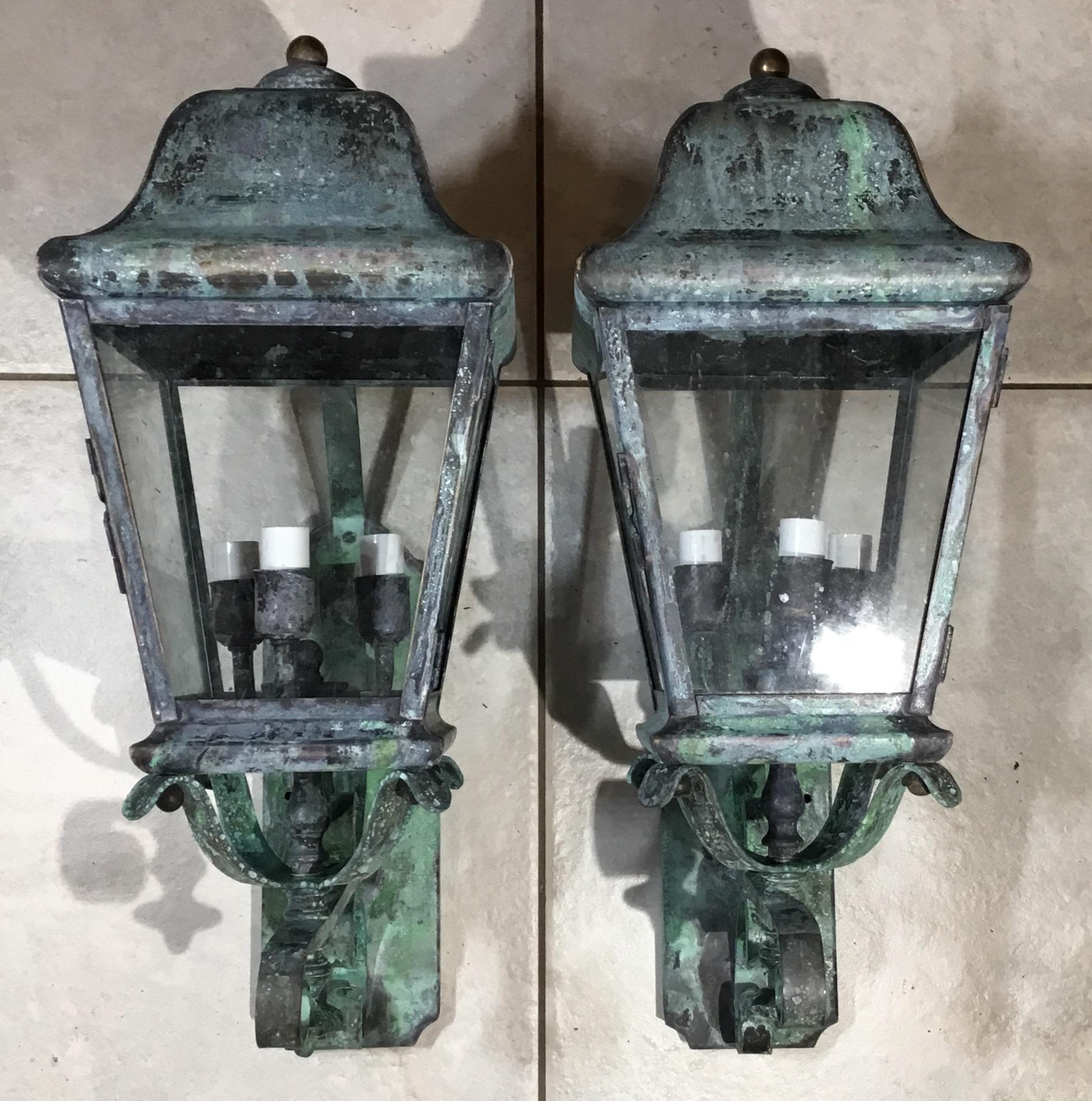 Pair of Architectural Wall Mounted Brass Lantern 11