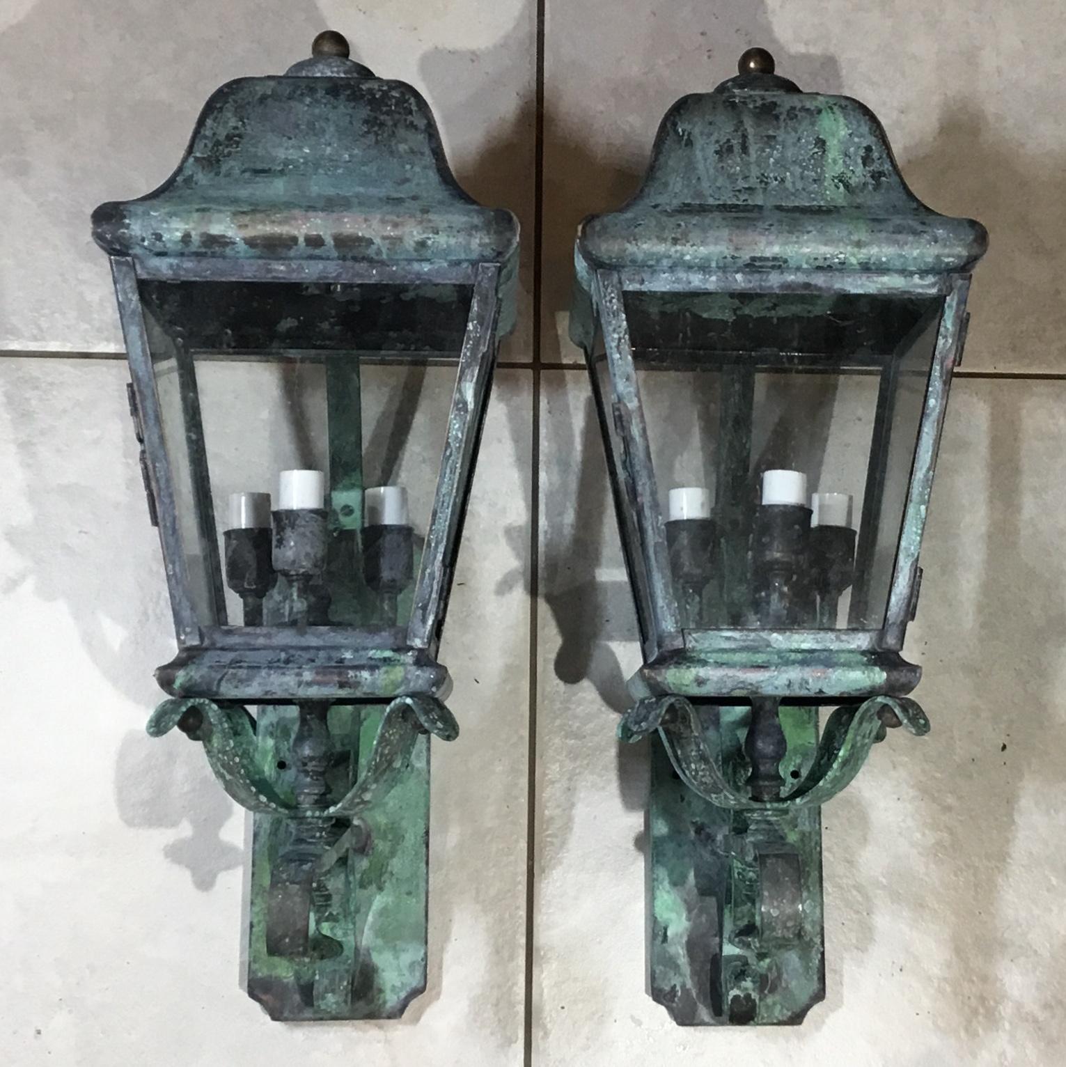 Pair of Architectural Wall Mounted Brass Lantern 12