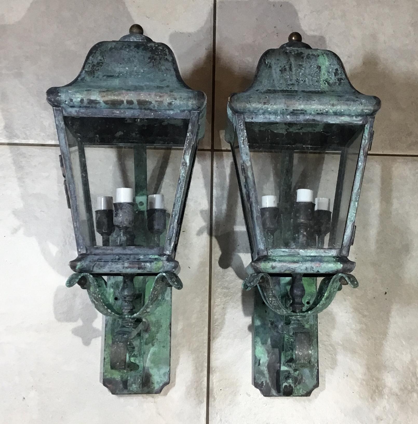 Pair of Architectural Wall Mounted Brass Lantern 13