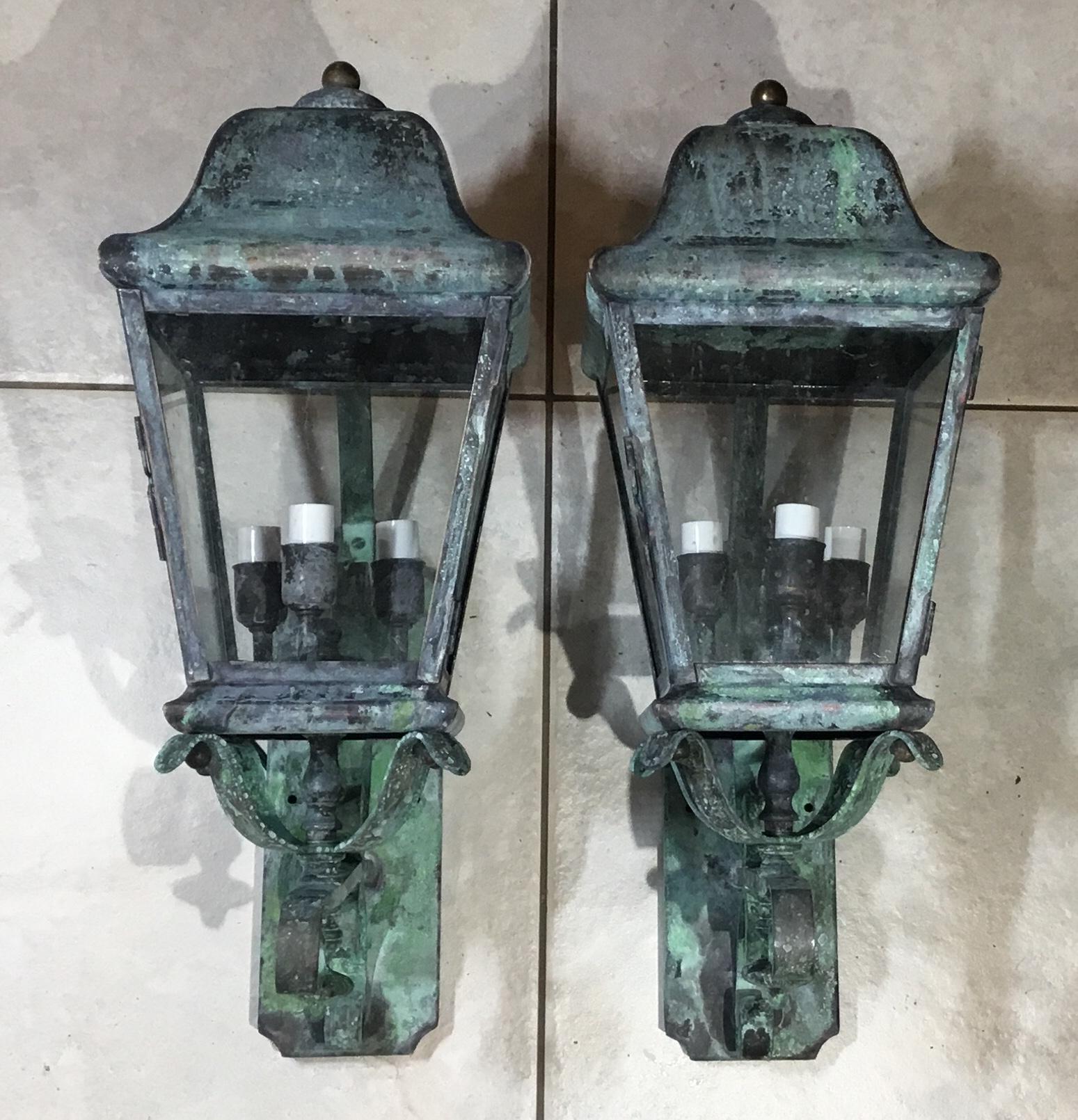 Pair of Architectural Wall Mounted Brass Lantern 14