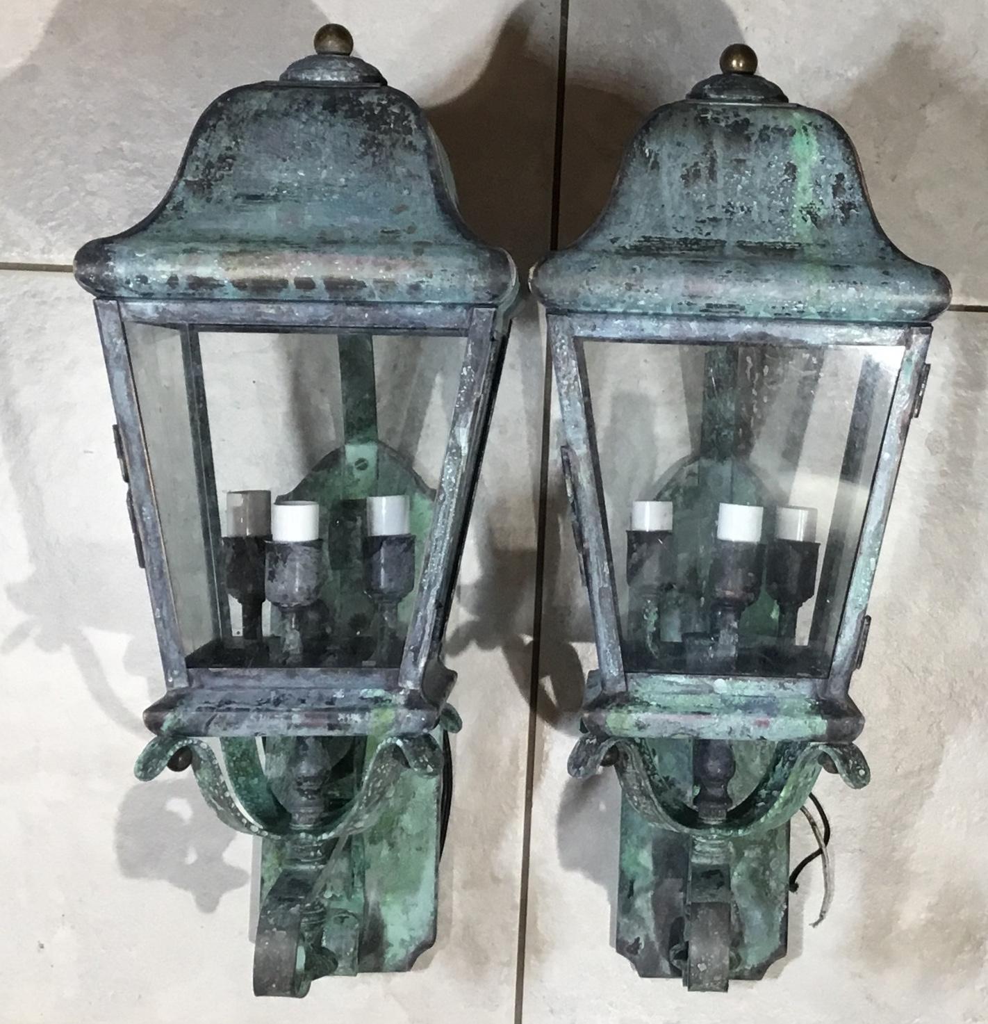 American Pair of Architectural Wall Mounted Brass Lantern