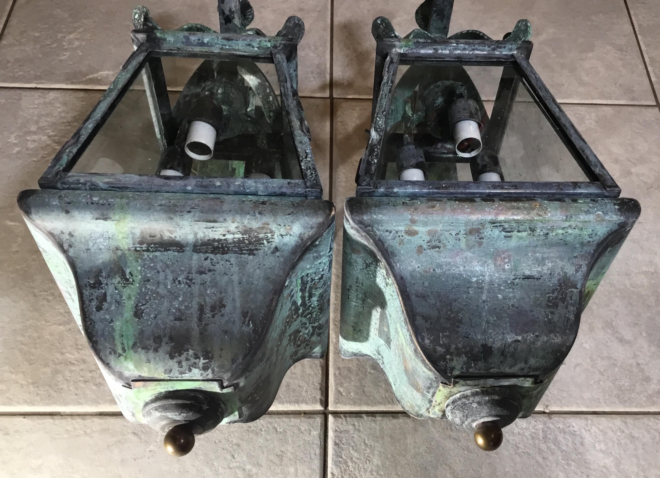 20th Century Pair of Architectural Wall Mounted Brass Lantern
