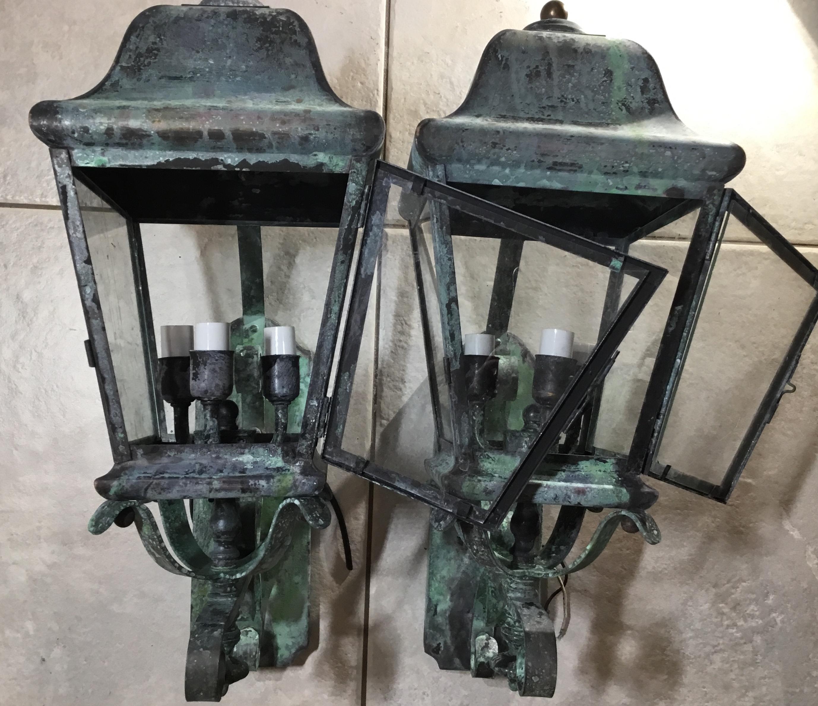 Pair of Architectural Wall Mounted Brass Lantern 1
