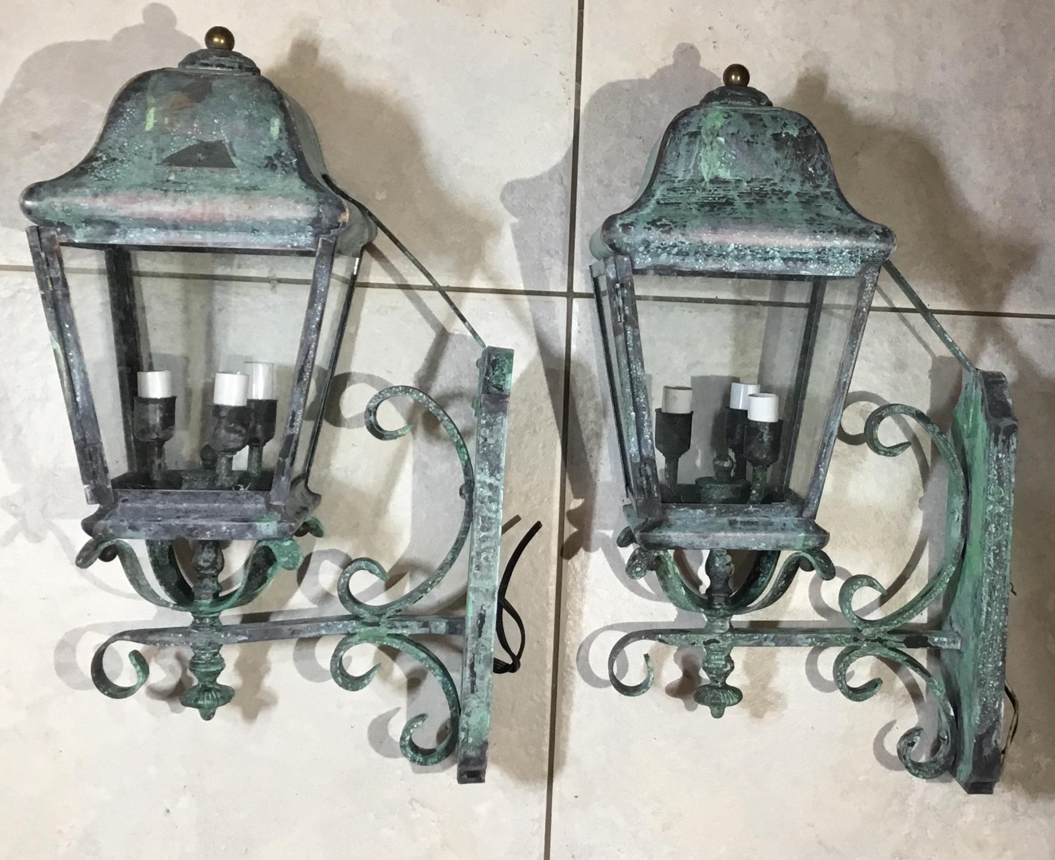 Pair of Architectural Wall Mounted Brass Lantern 2