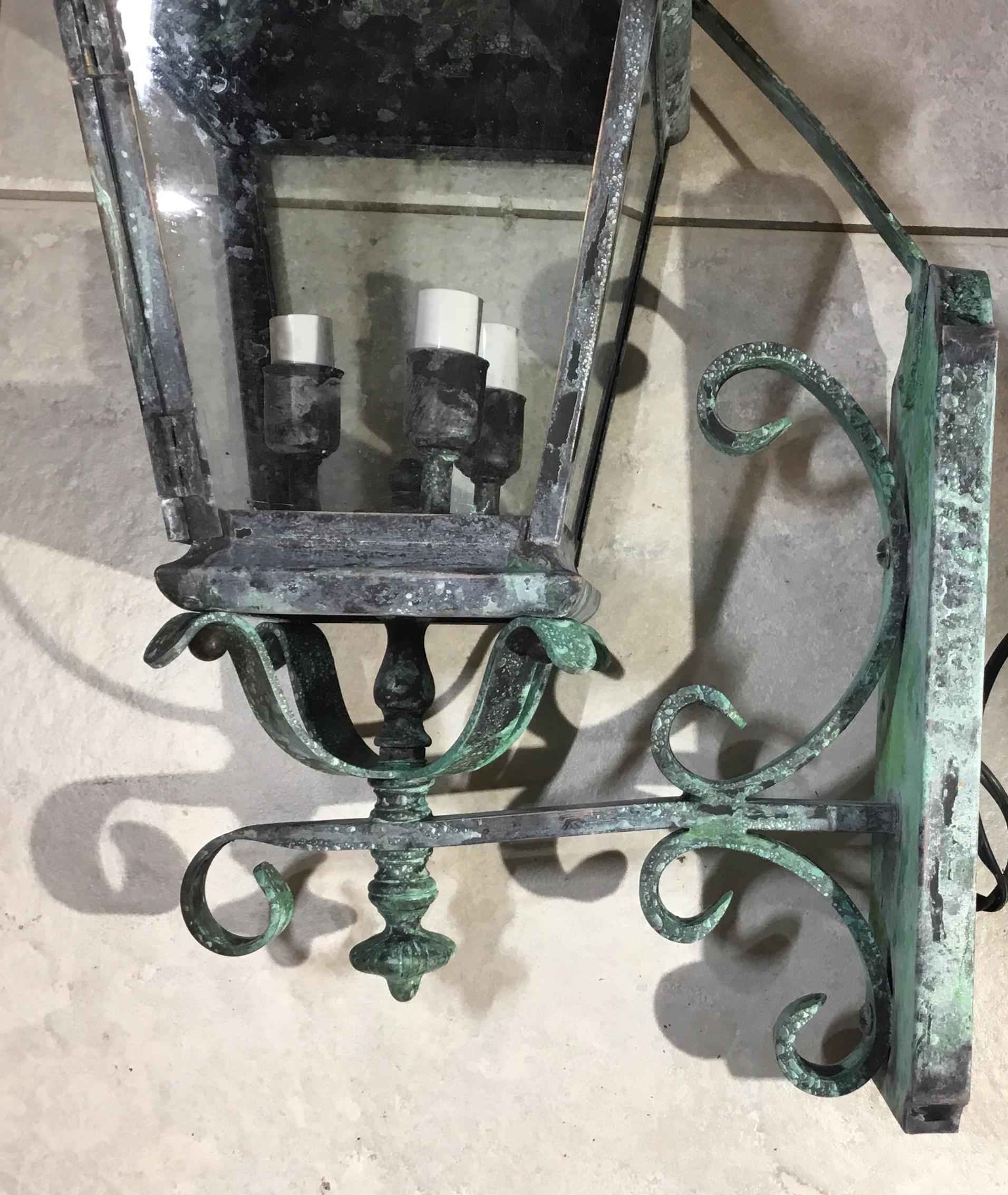 Pair of Architectural Wall Mounted Brass Lantern 3