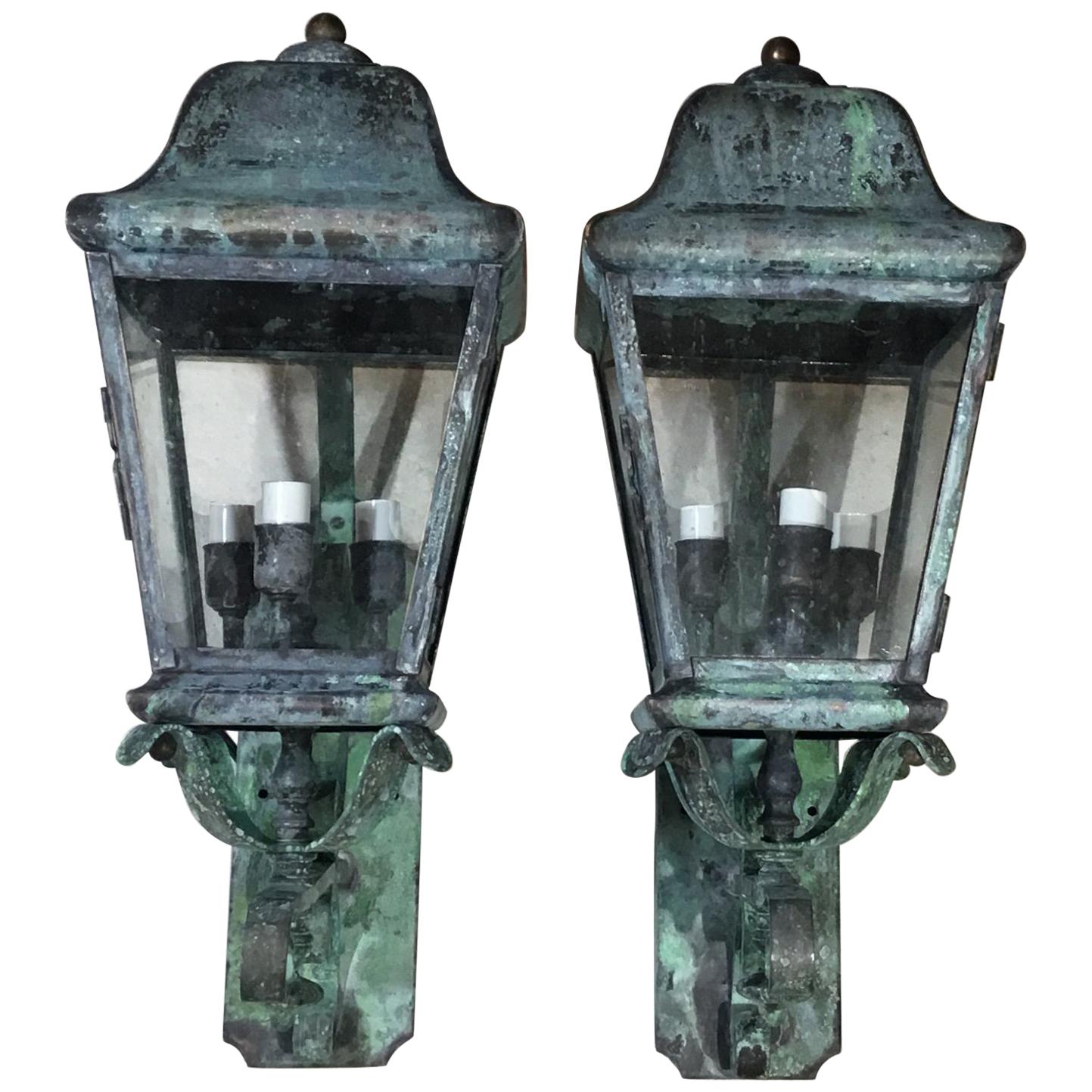 Pair of Architectural Wall Mounted Brass Lantern