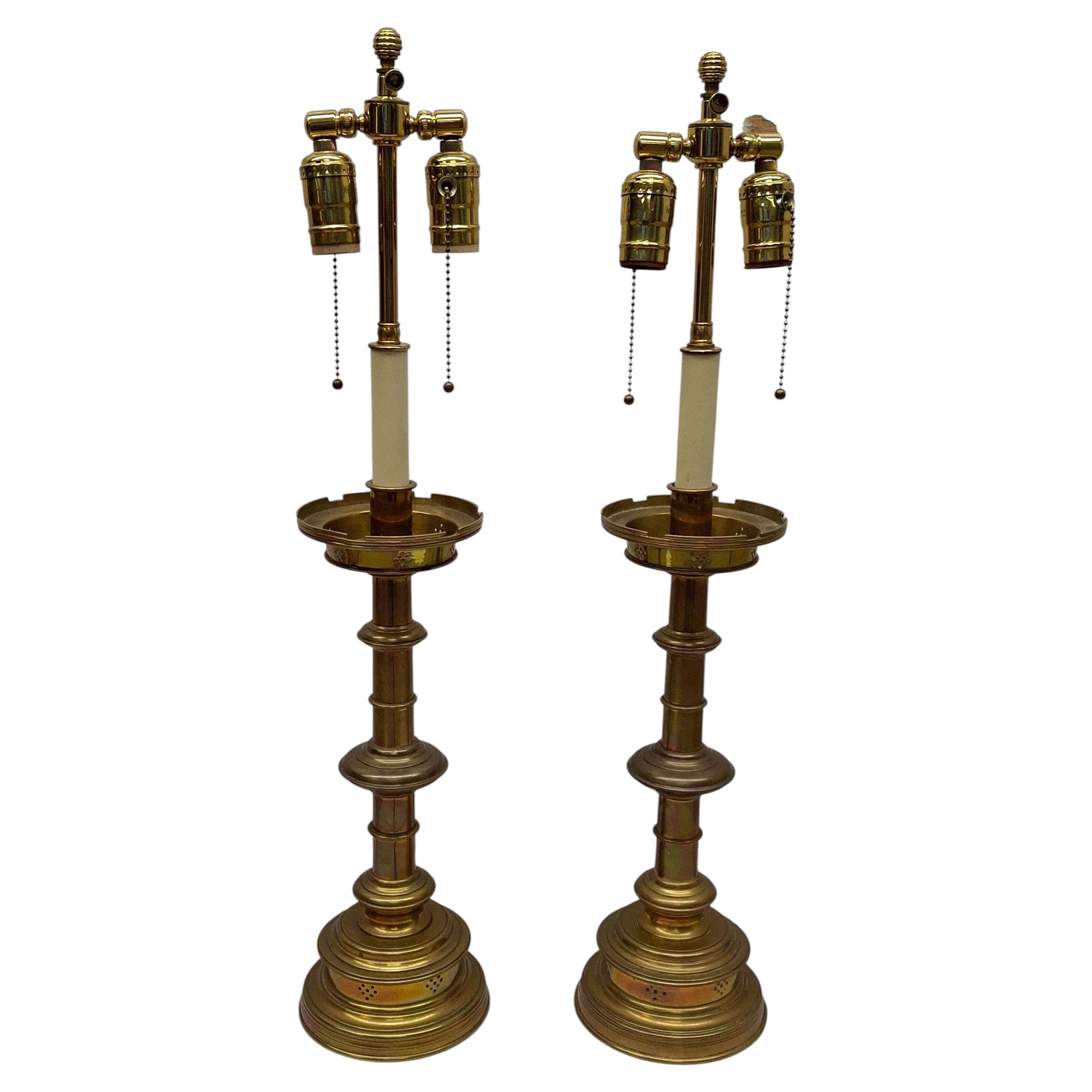 Pair of Architrade Lamps Regency Hollywood Candlestick Style Lamps For Sale