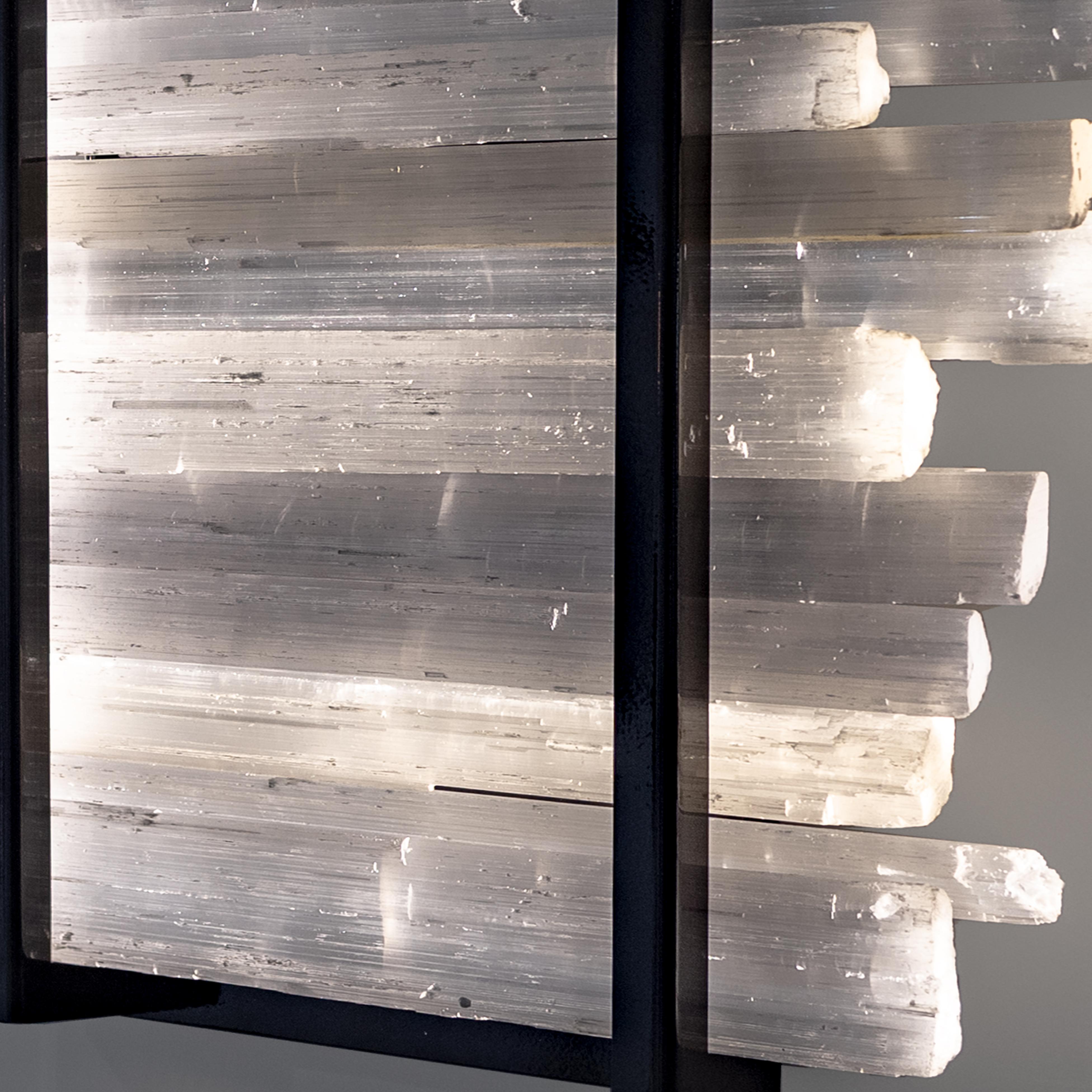 Organic Modern Pair of Arctic Lighting Selenite Crystal Wall Sconce with Metal Base