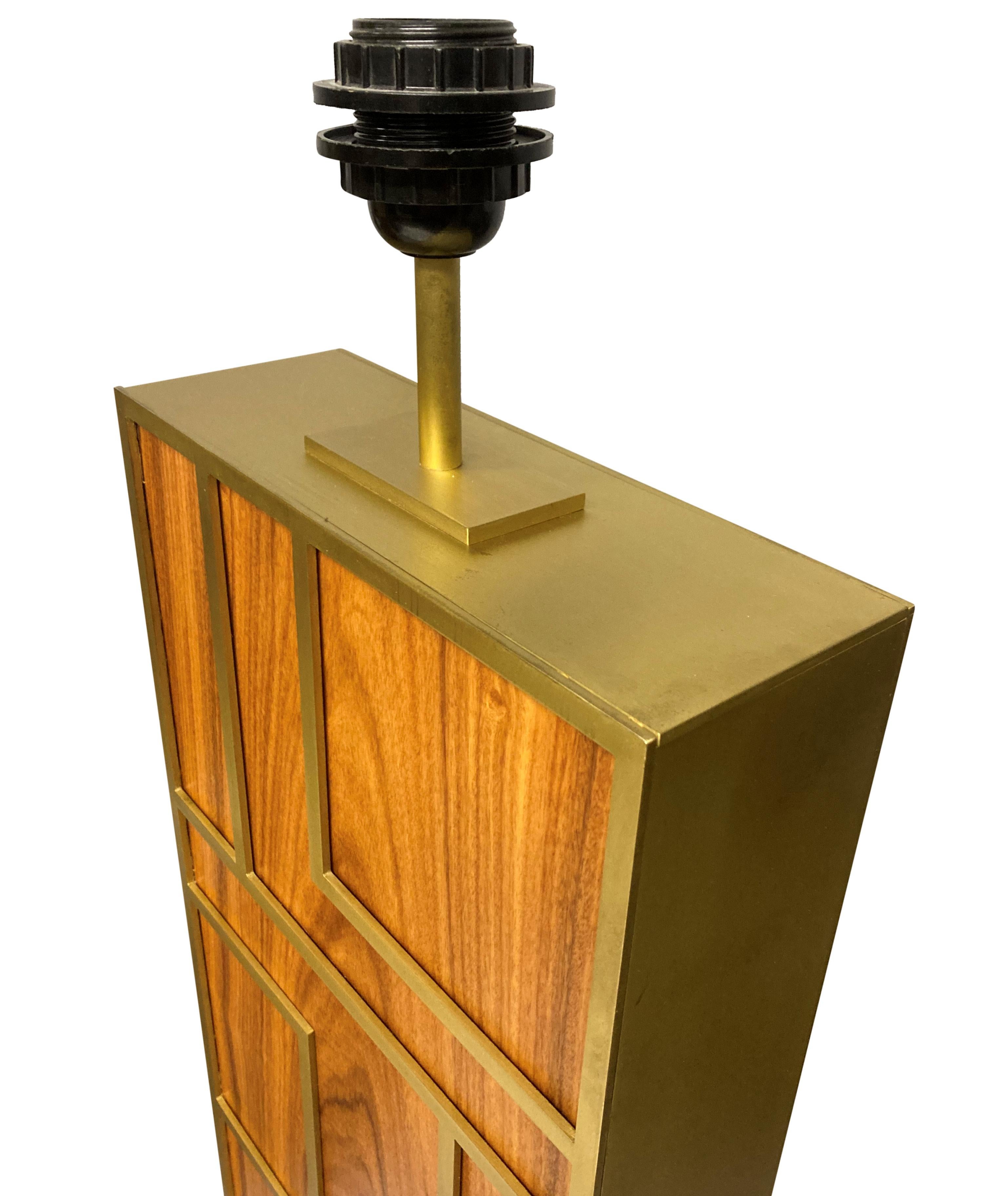 Pair Of arge Teak & Brushed Brass Table Lamps In Good Condition For Sale In London, GB