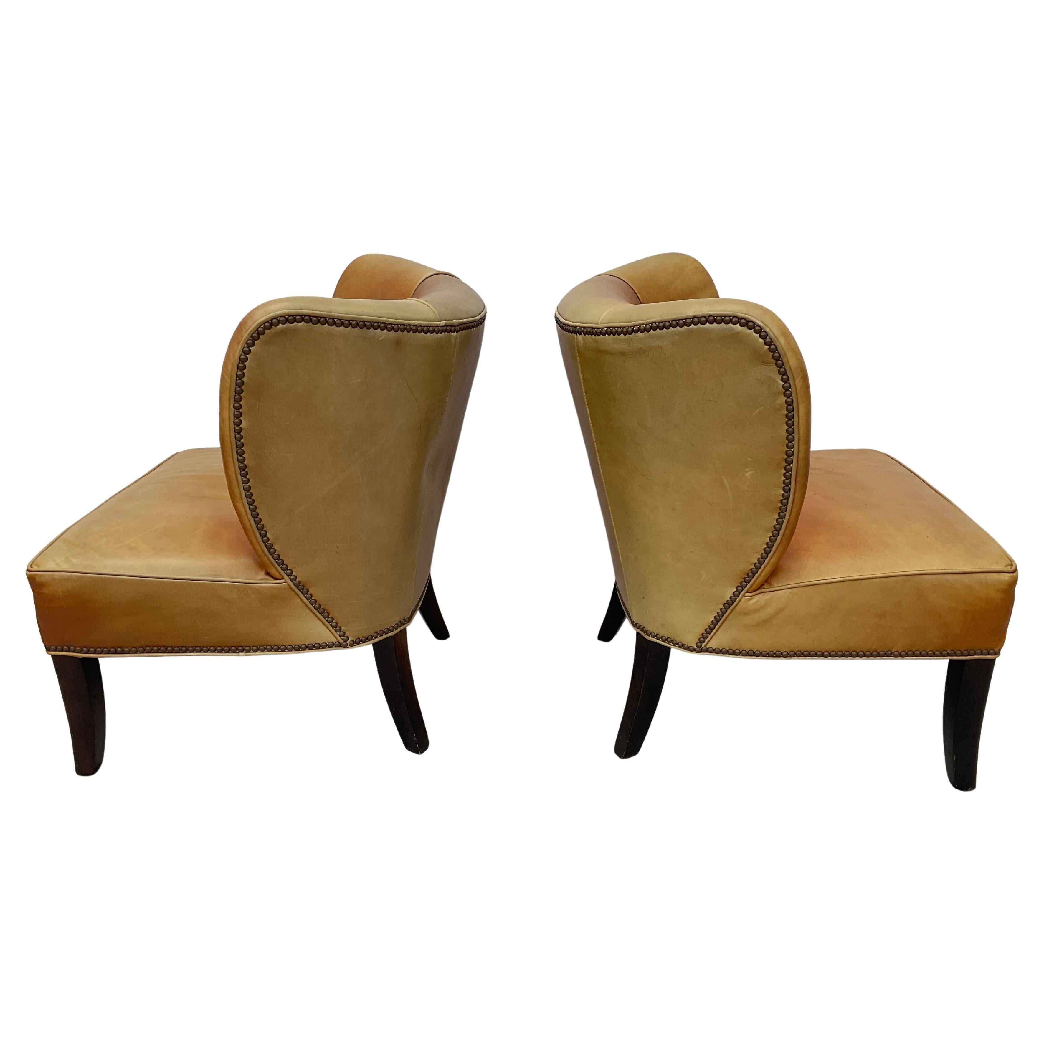 Contemporary Pair Of Arhaus Italian Leather Lounge Chairs For Sale