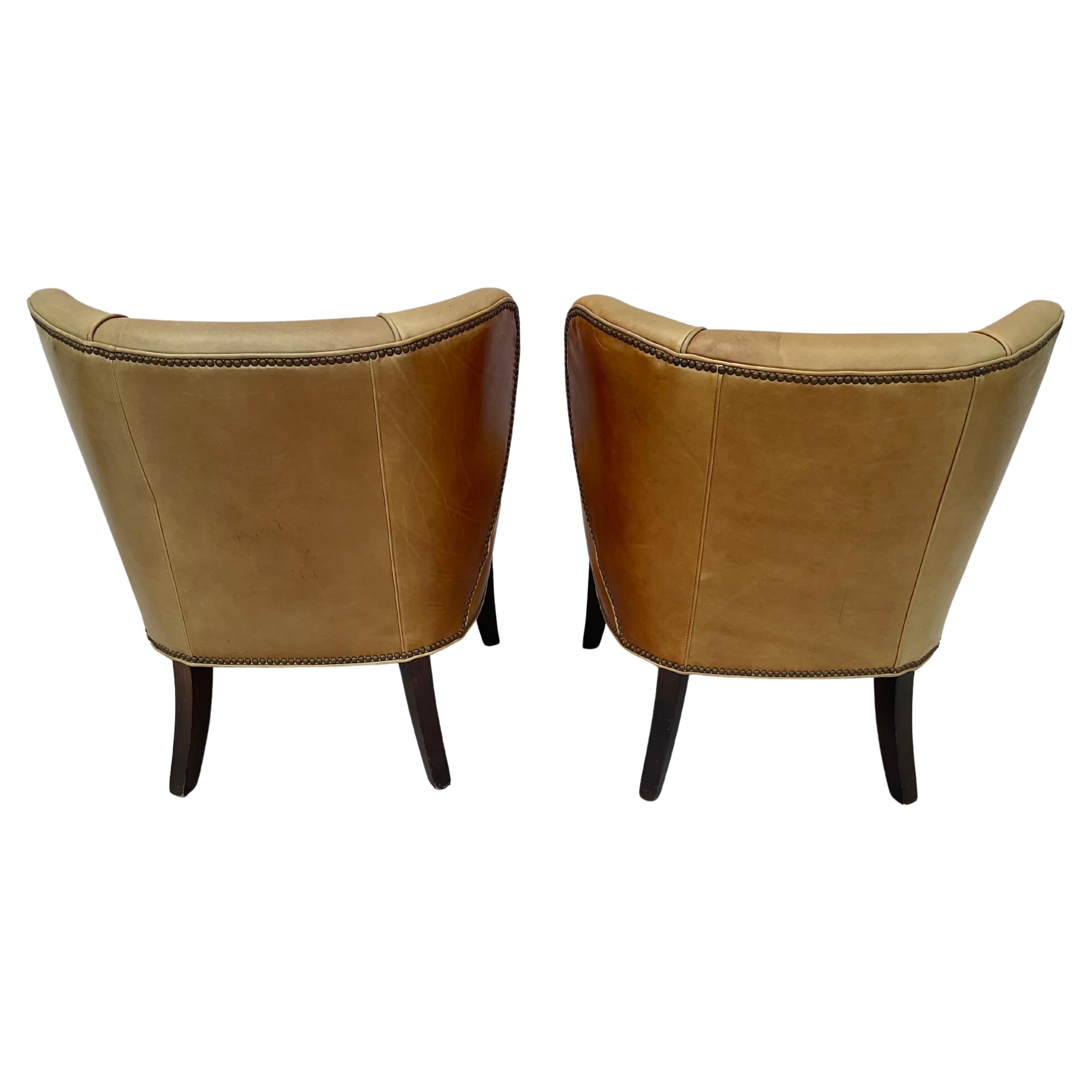 Pair Of Arhaus Italian Leather Lounge Chairs For Sale 2