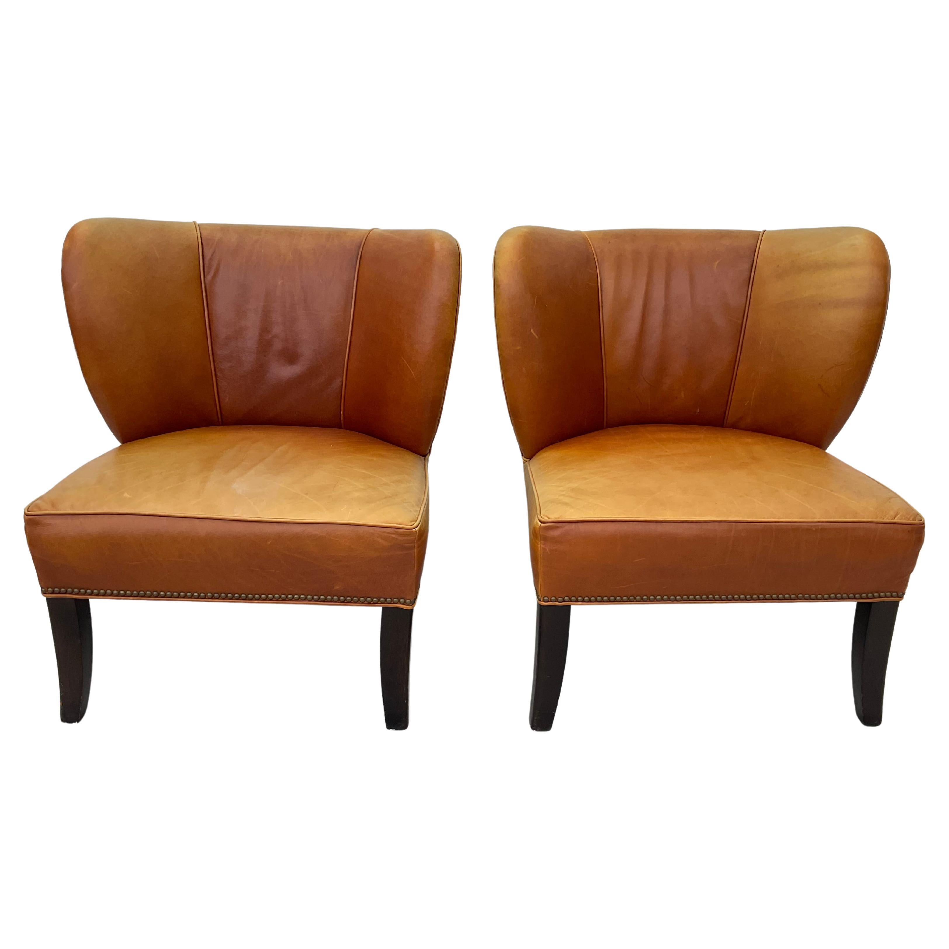 Pair Of Arhaus Italian Leather Lounge Chairs For Sale 4