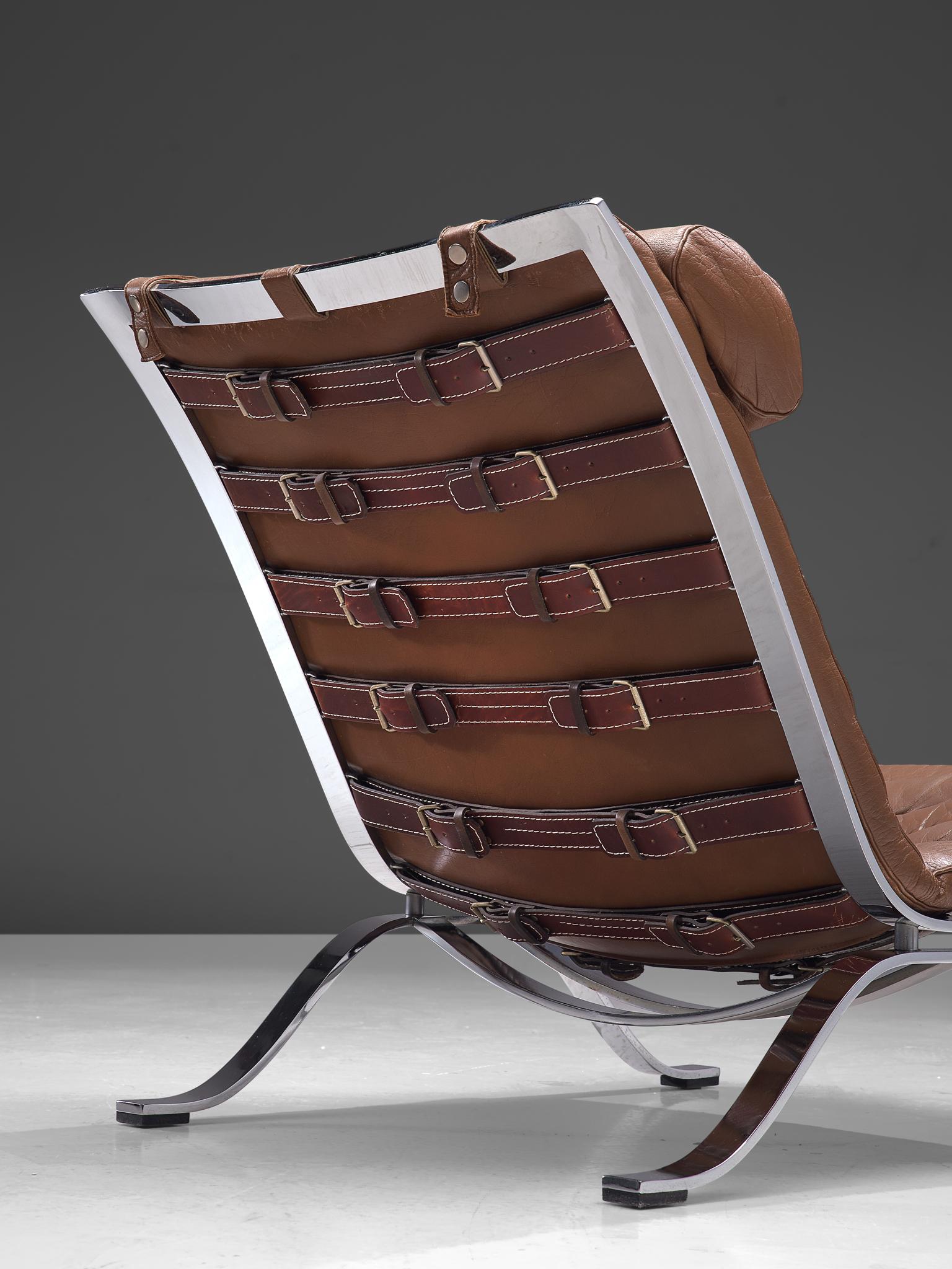 Pair of 'Ari' Lounge Chairs with Ottoman in Brown Leather 1