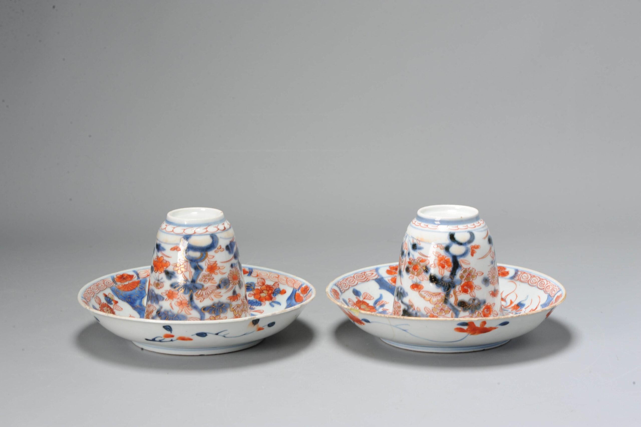 18th Century and Earlier Pair of Arita Edo Period Japanese Porcelain Chocolate Cup / Tea Bowl Japan For Sale