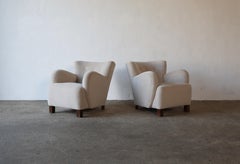 Pair of Arm Chairs, Denmark, 1940s, Newly Upholstered in Pure Alpaca