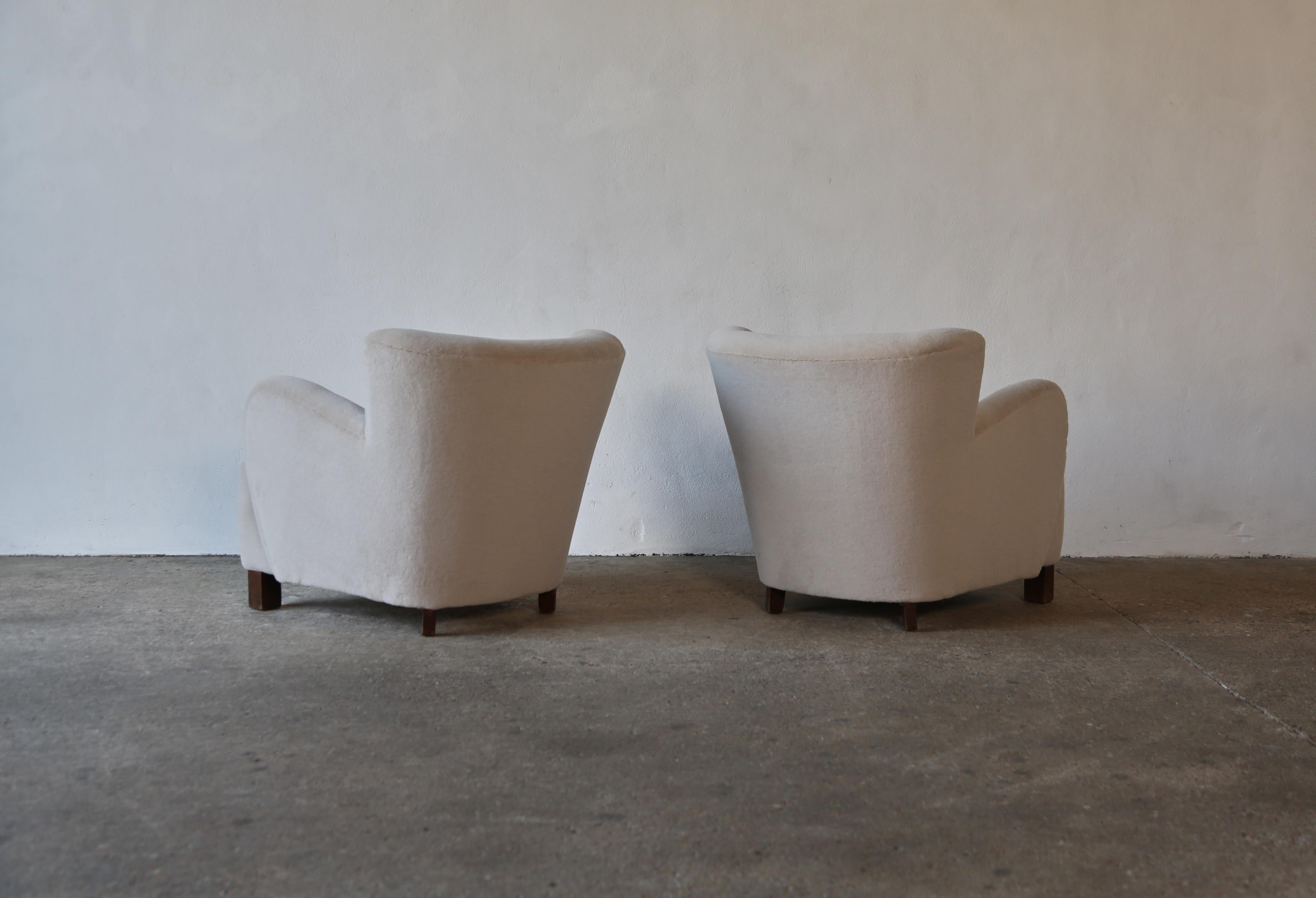 Danish Pair of Arm Chairs, Denmark, 1940s, Newly Upholstered in Pure Alpaca