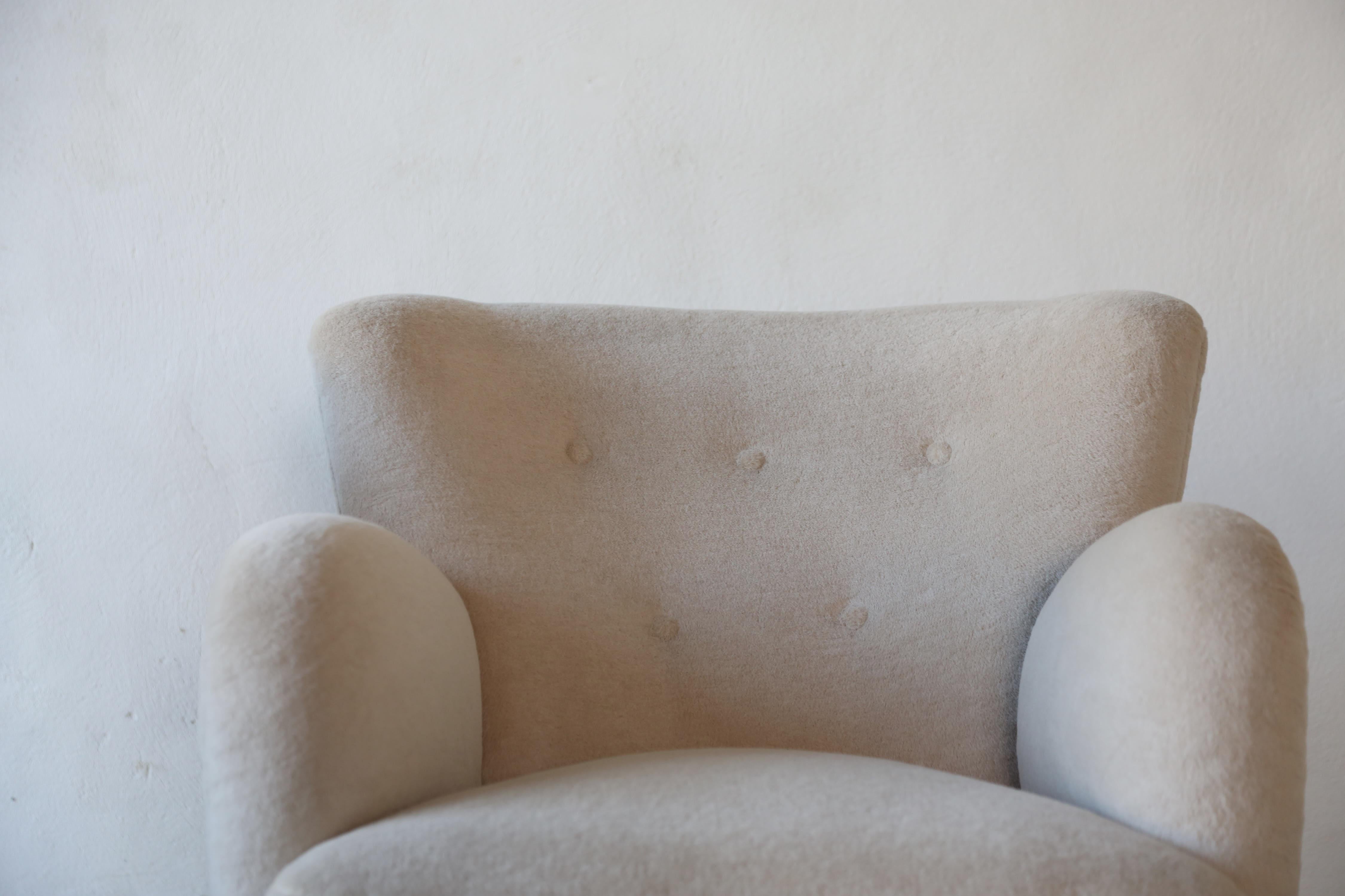 Pair of Arm Chairs, Denmark, 1940s, Newly Upholstered in Pure Alpaca 1