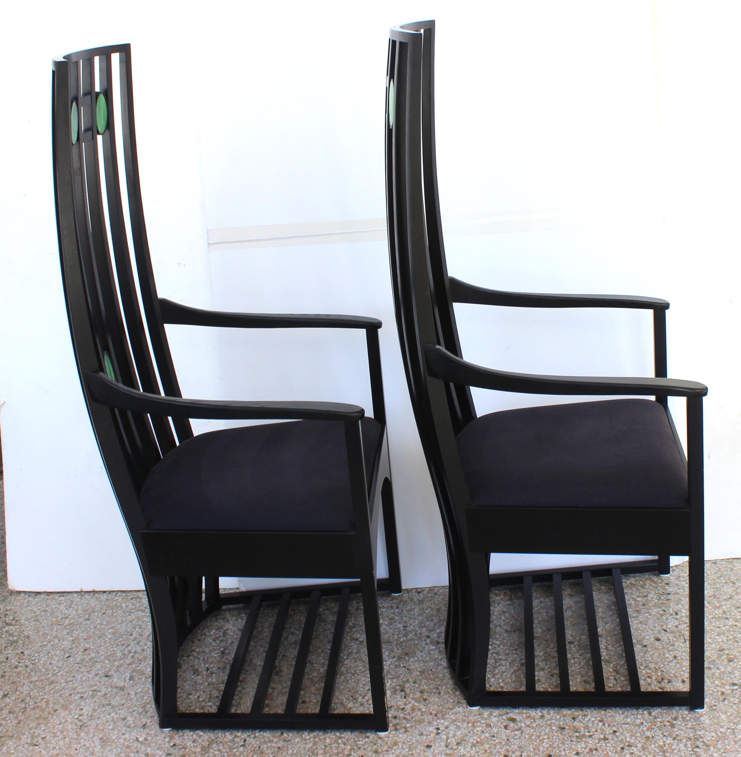 Italian Pair of Arm Chairs in the Style of Charles Rennie Mackintosh For Sale