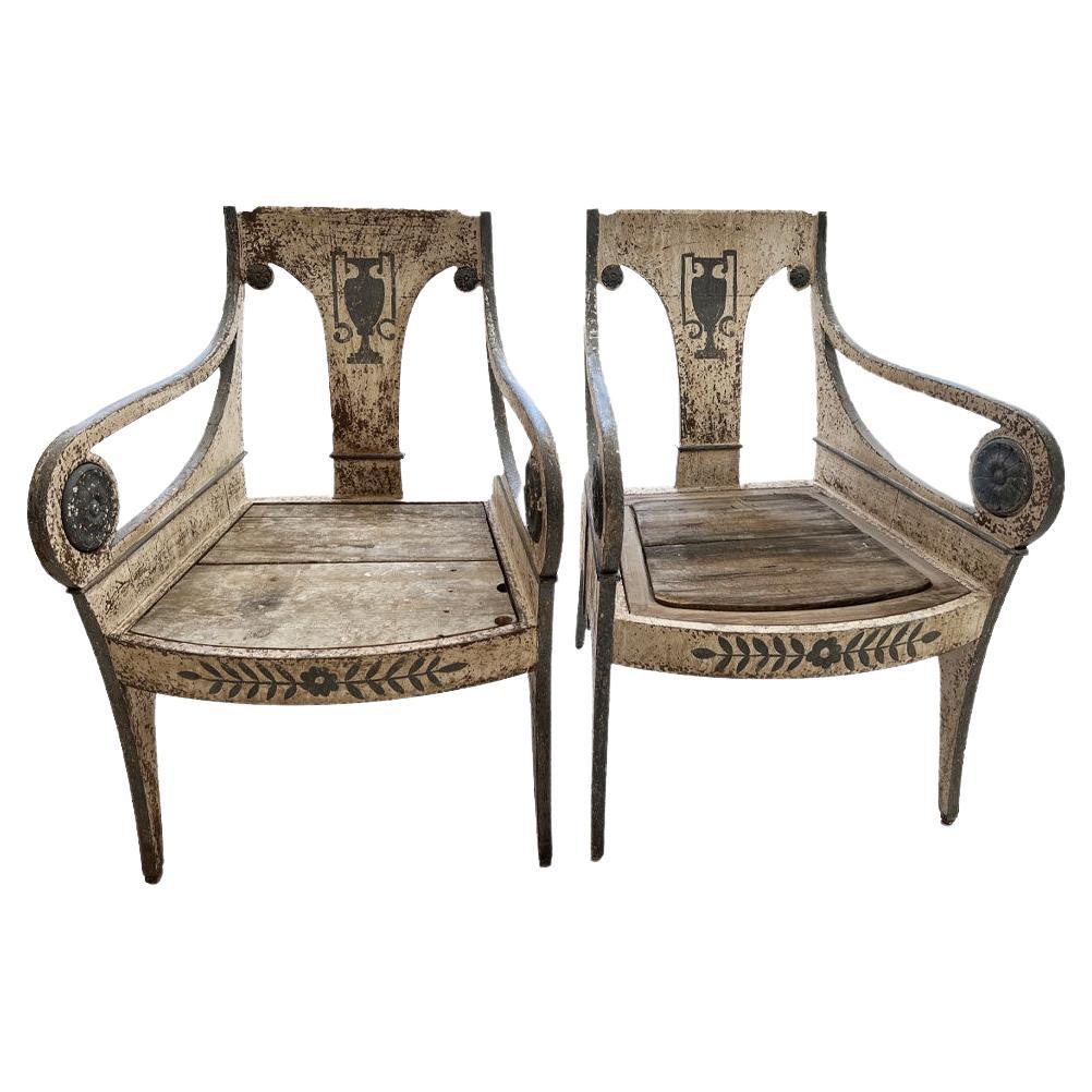 Pair of Arm Chairs with Urn Painting 