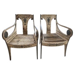 Pair of Arm Chairs with Urn Painting 