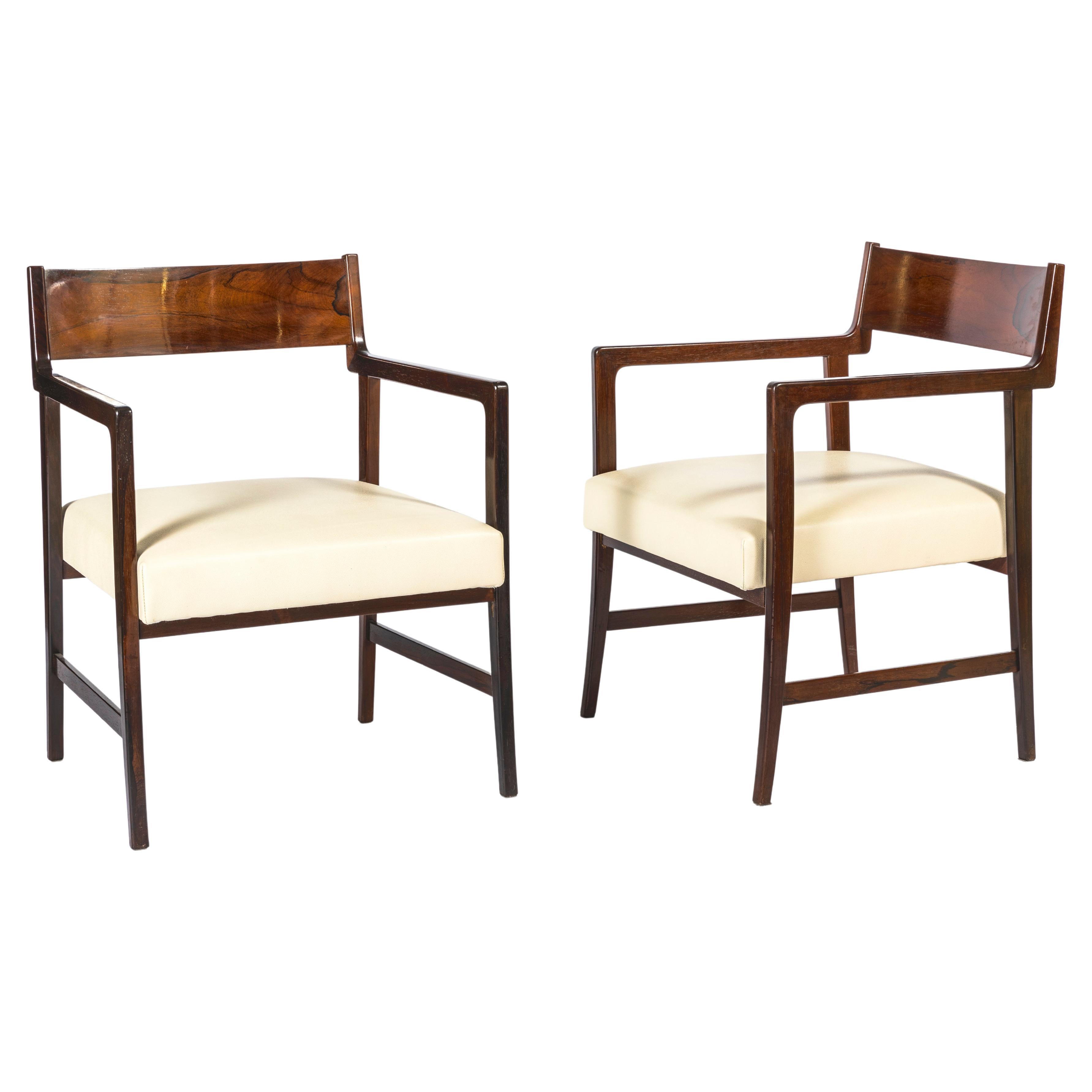 Pair of Armchairs by Joaquim Tenreiro, Wood and Leather, 1950