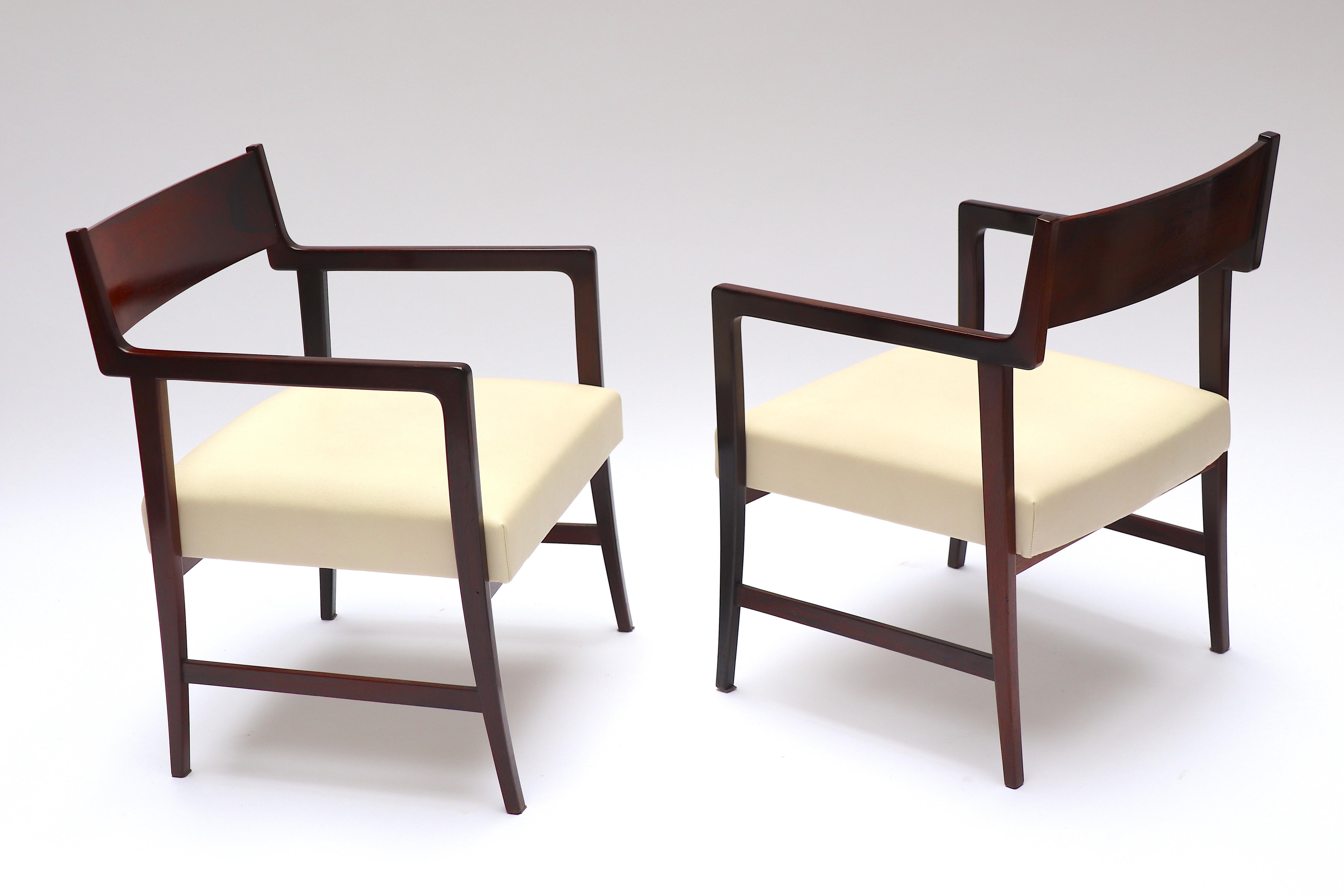 Mid-Century Modern Pair of Armchairs by Joaquim Tenreiro, Wood and Leather, 1950