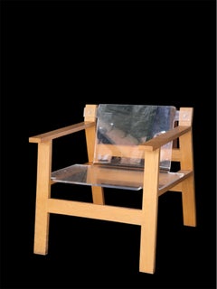 Pair of armchair by Philippe Cramer oak and plexiglas