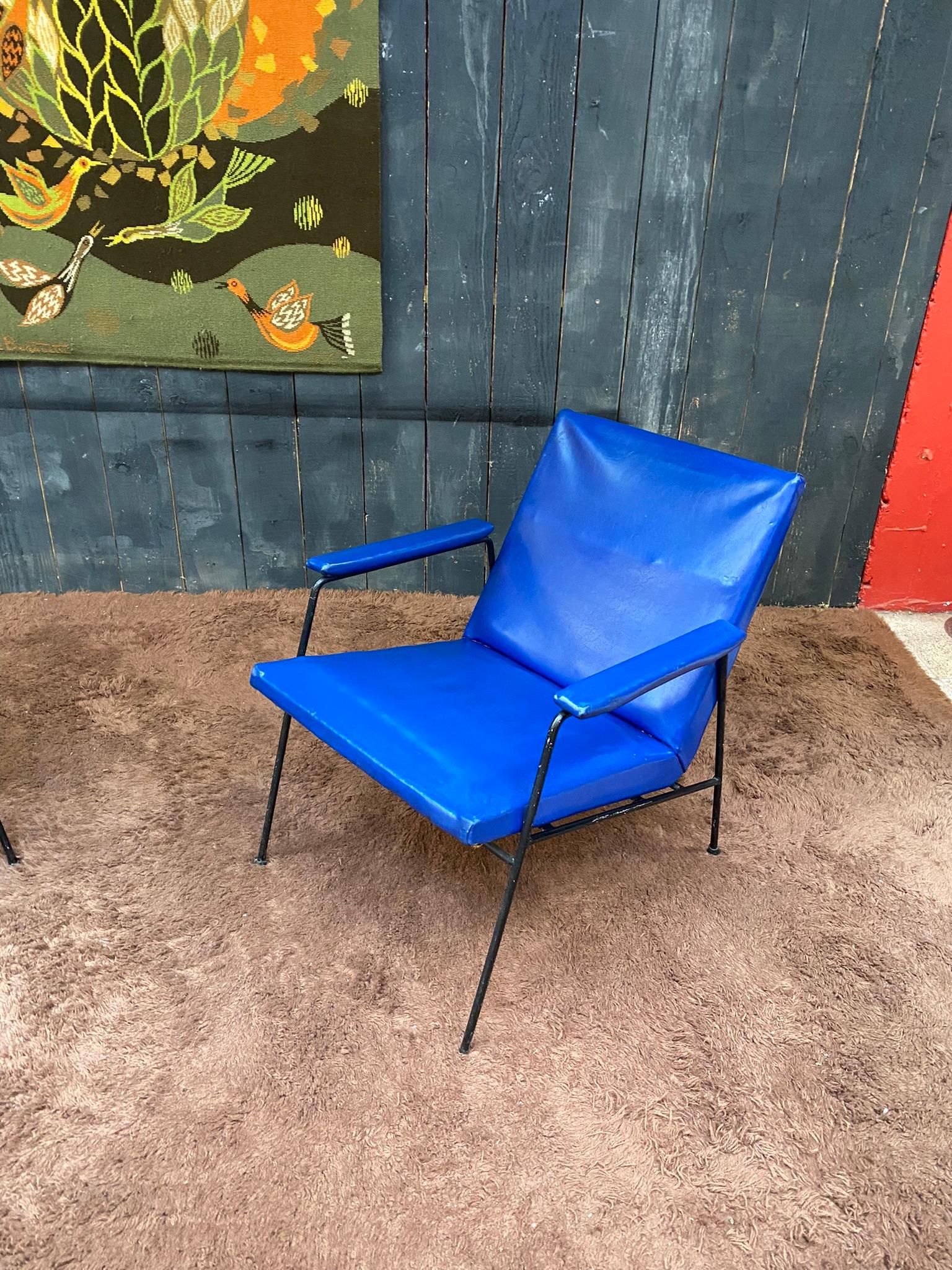 Metal Pair of Armchair circa 1950, French Reconstruction For Sale