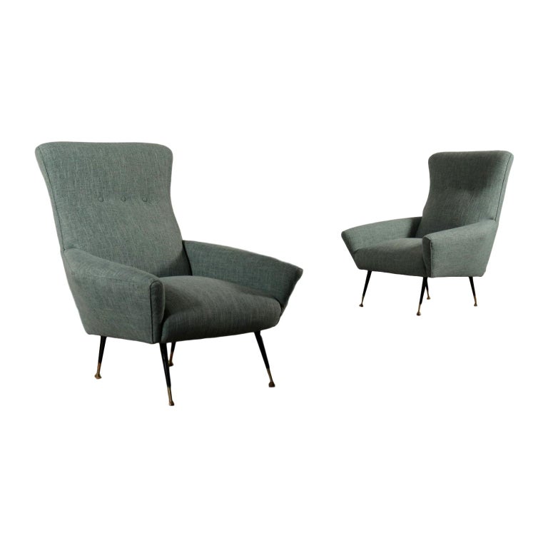 Pair Of Armchair Foam Padding Fabric Upholstery Vintage Italy