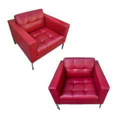 Pair of armchair in cherry-colored leather, model DS-159, by Sede Switzerland