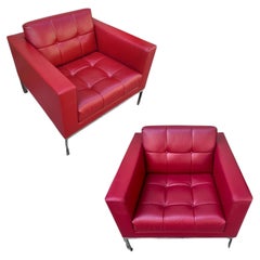 Pair of armchair in cherry-colored leather, model DS-159, by Sede Switzerland