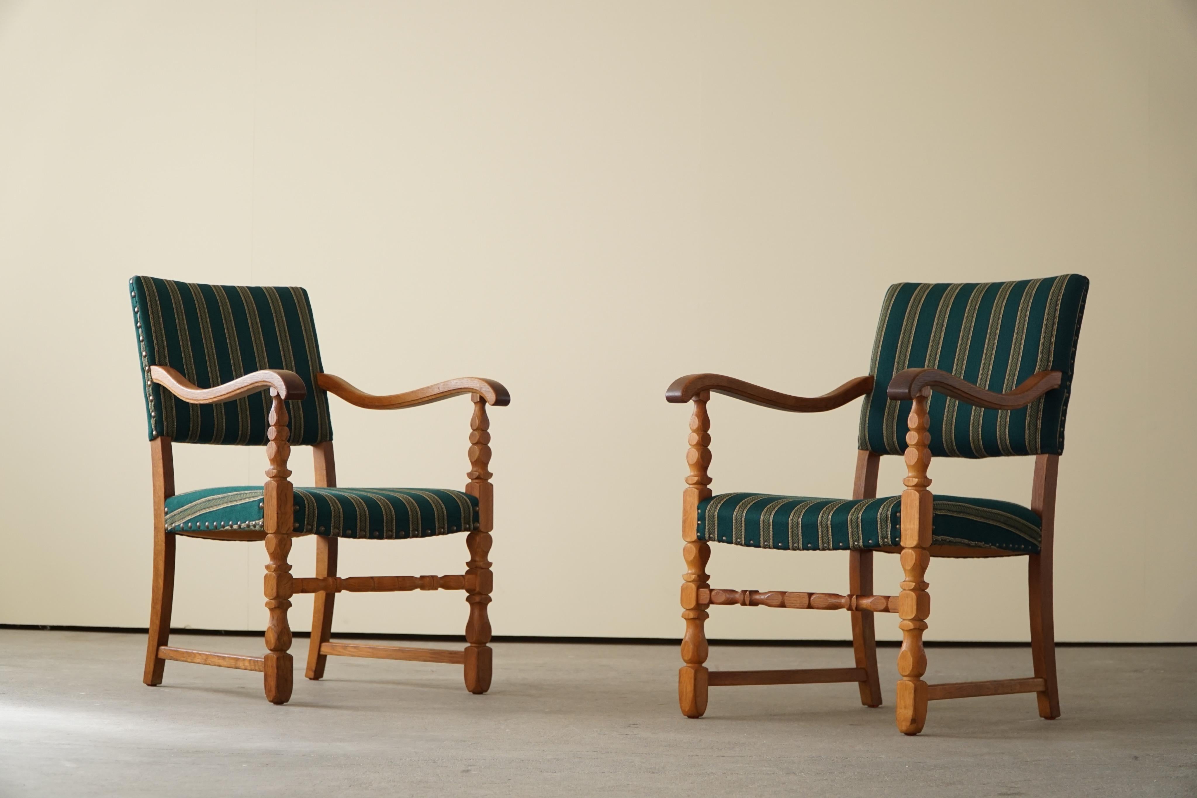 Pair of Armchair in Oak & Fabric, Mid-Century Danish Modern, 1950s 5