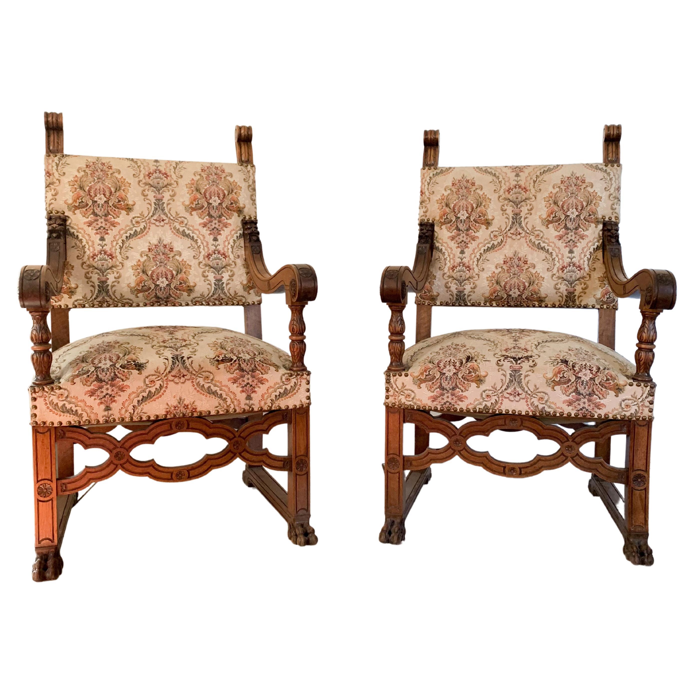 Französisches Paar Sessel im Renaissance-Revival-Stil, XIX. Jahrhundert, Frankreich