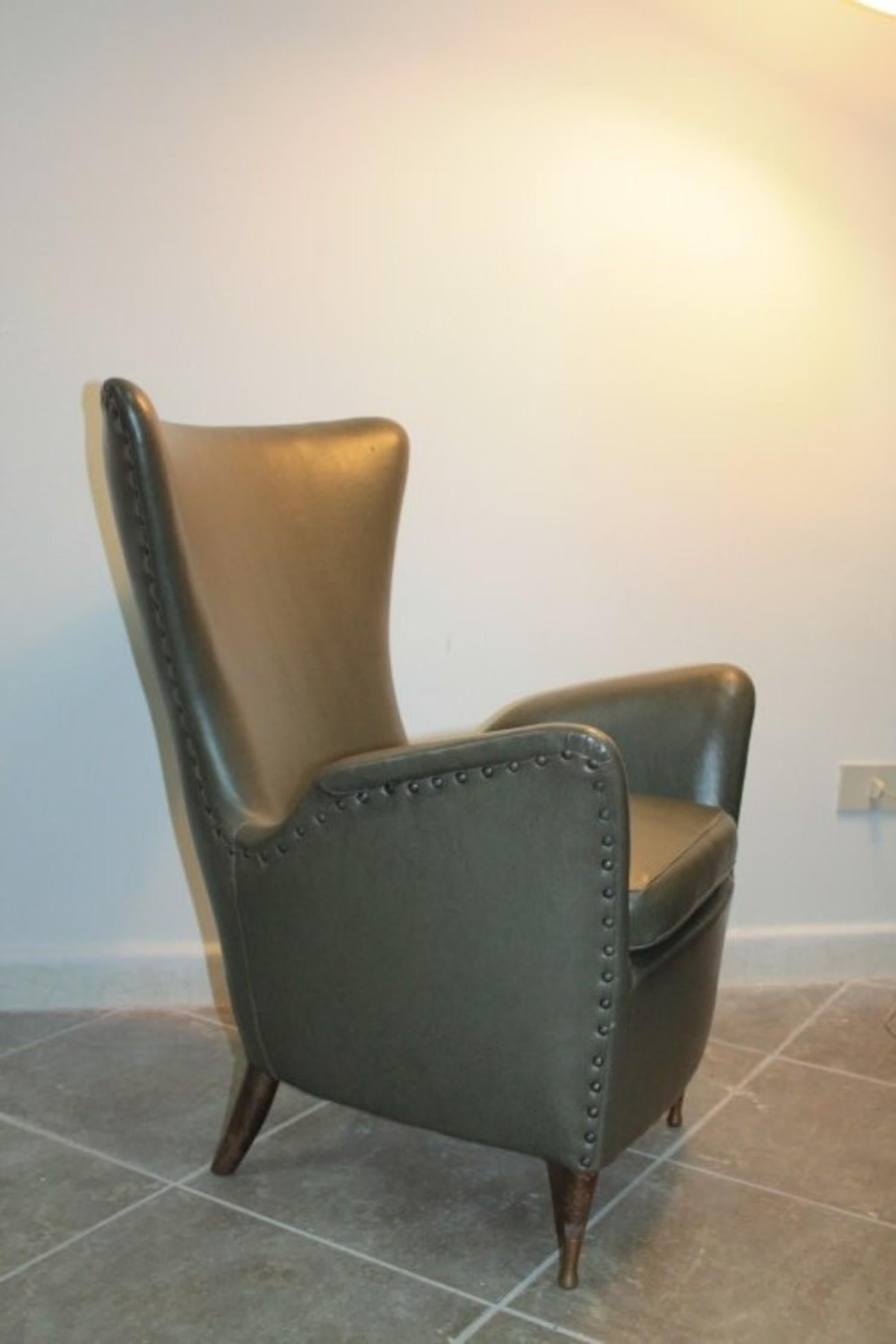 Faux Leather Pair of Armchairs 1950s Design Gio Ponti For Sale