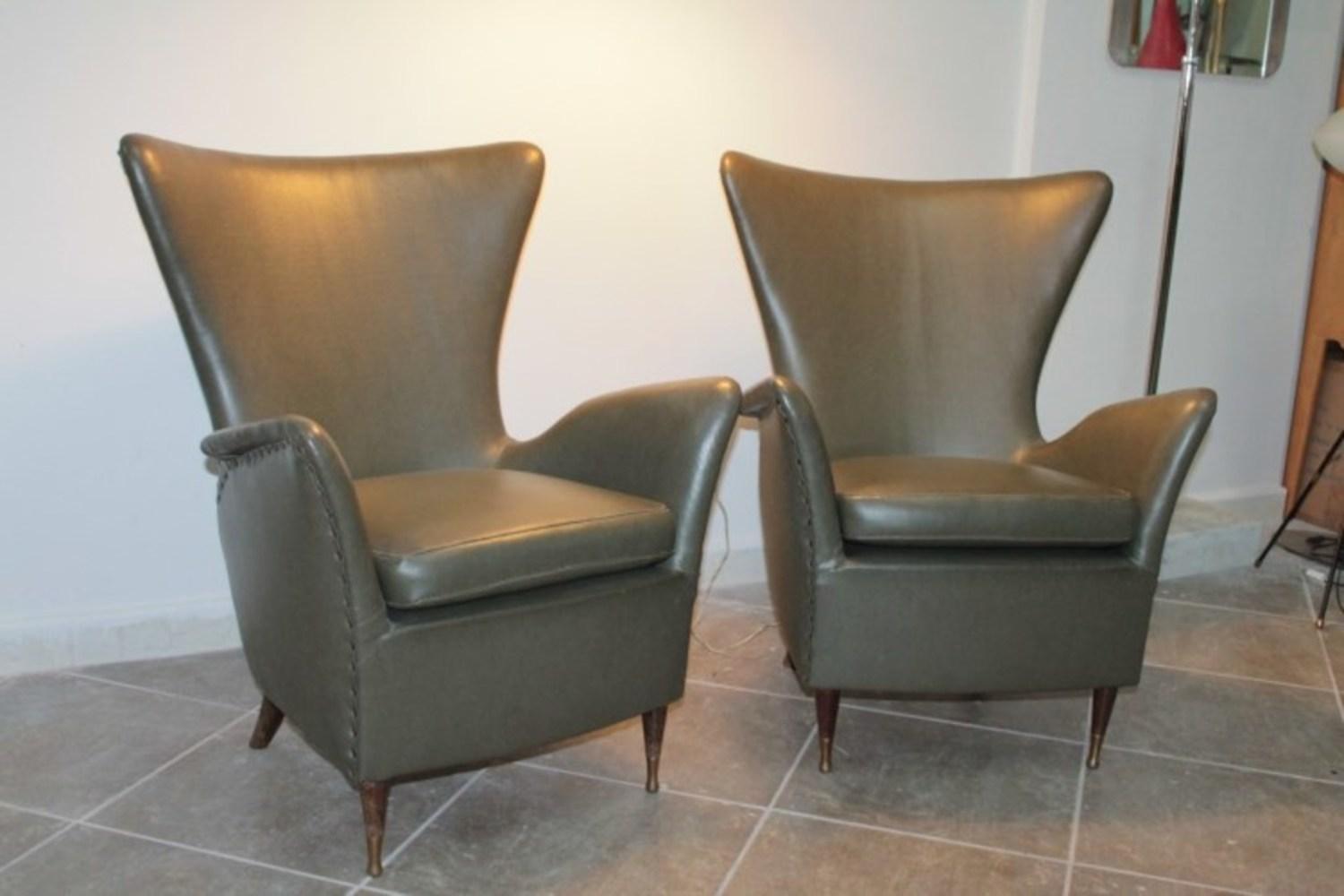 Pair of Armchairs 1950s Design Gio Ponti For Sale 1