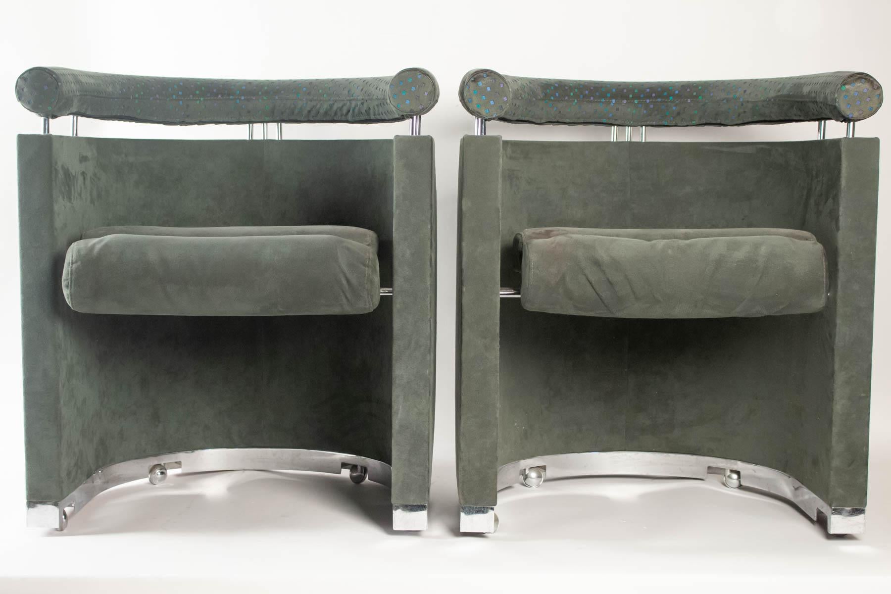 Pair of Armchairs, 1980, Italy, Metal and Swedine 4