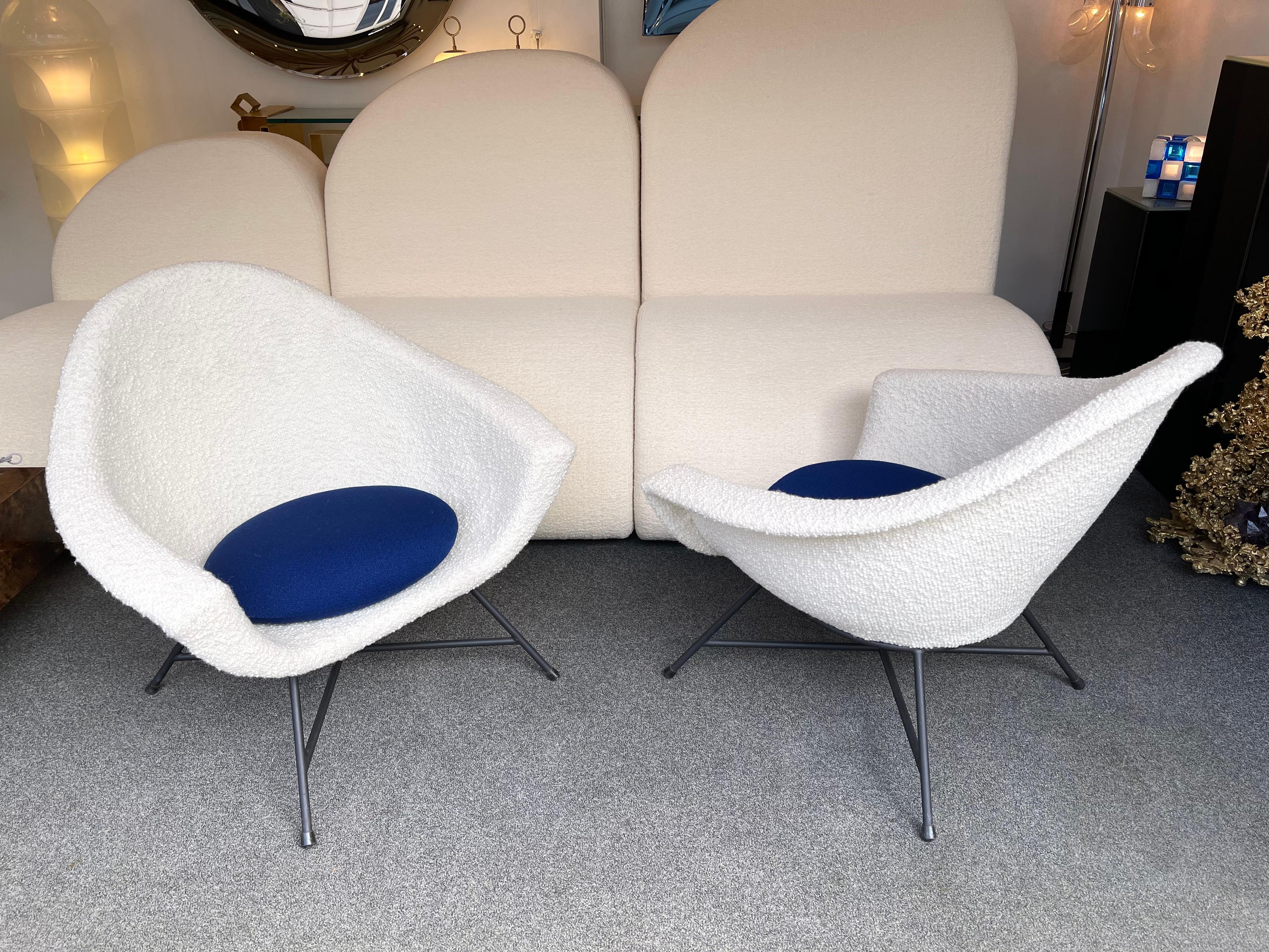 Mid-Century Modern Pair of Armchairs 58 by Dangles & Defrance for Burov. France, 1950s For Sale