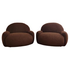 Pair of armchairs 70s restored with bouclé Chocolat
