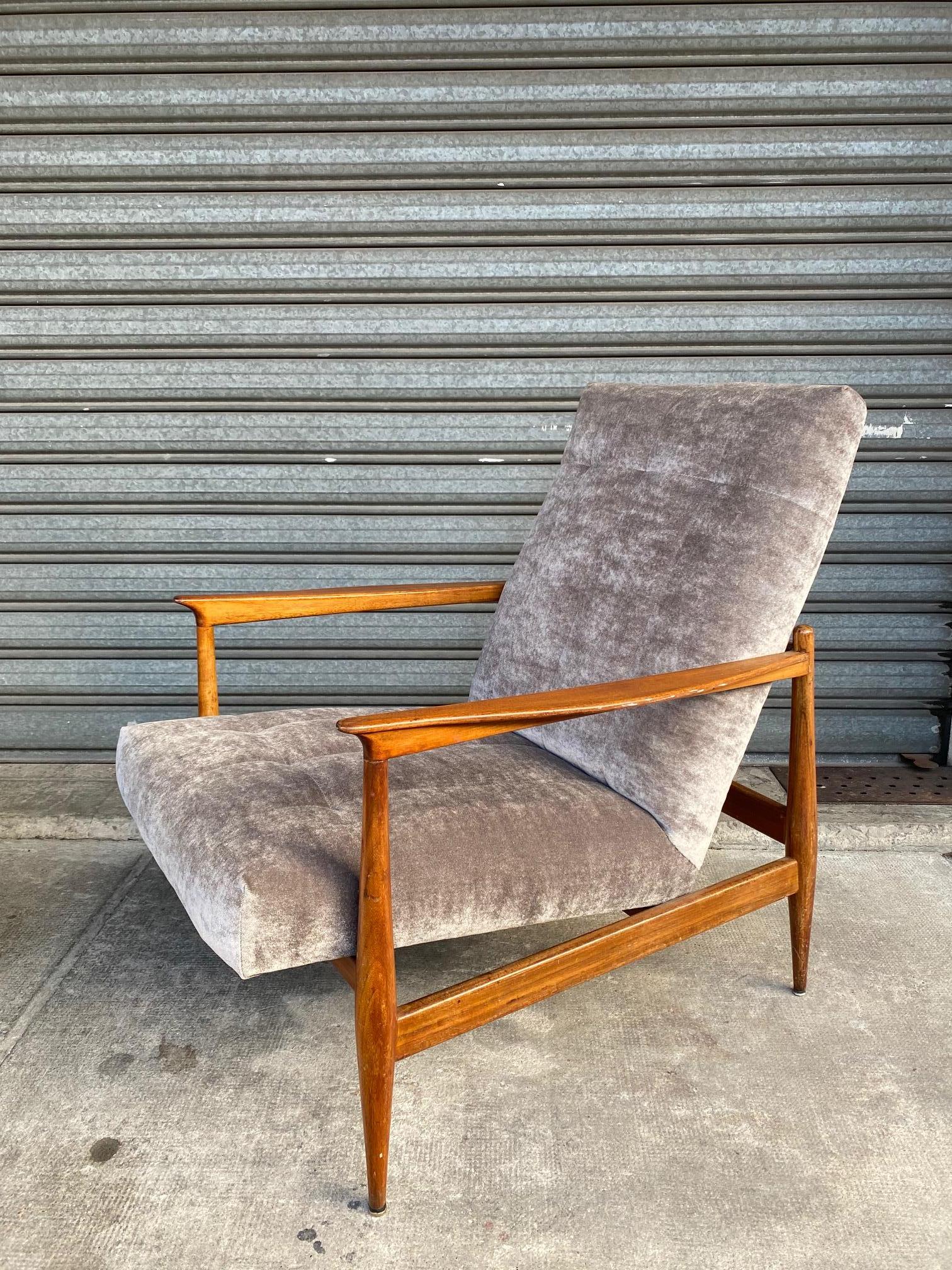 Pair of armchairs, Portugal, 1960s, attributed to Altamira manufacturer, recently reupholstered with a grey velvet.