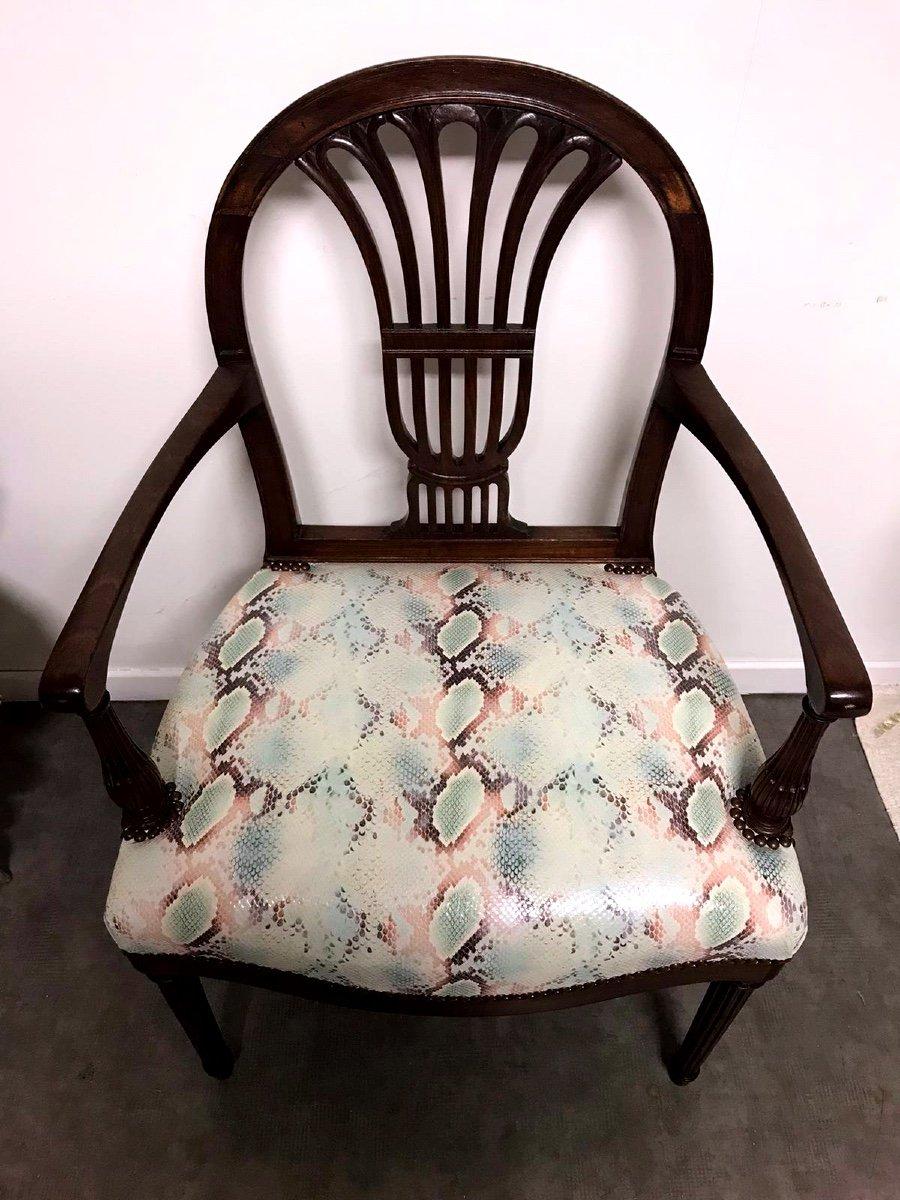Paire de fauteuils et chaise estampillés Henri Jacob - Période : Louis XVI en vente 4