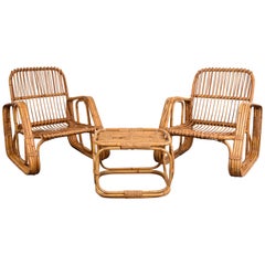 Pair of Armchairs and Coffee Table Bamboo Rattan Style Bonacina, Italy, 1960s